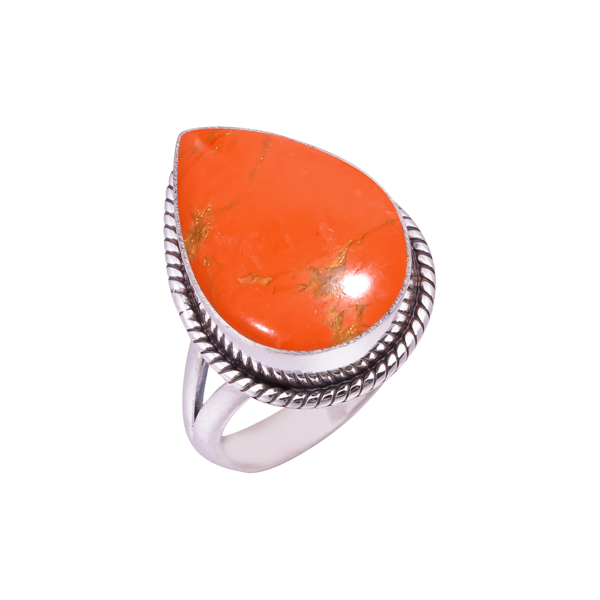 Copper Red Turquoise - Simulated Gemstone 925 Sterling Silver Ring