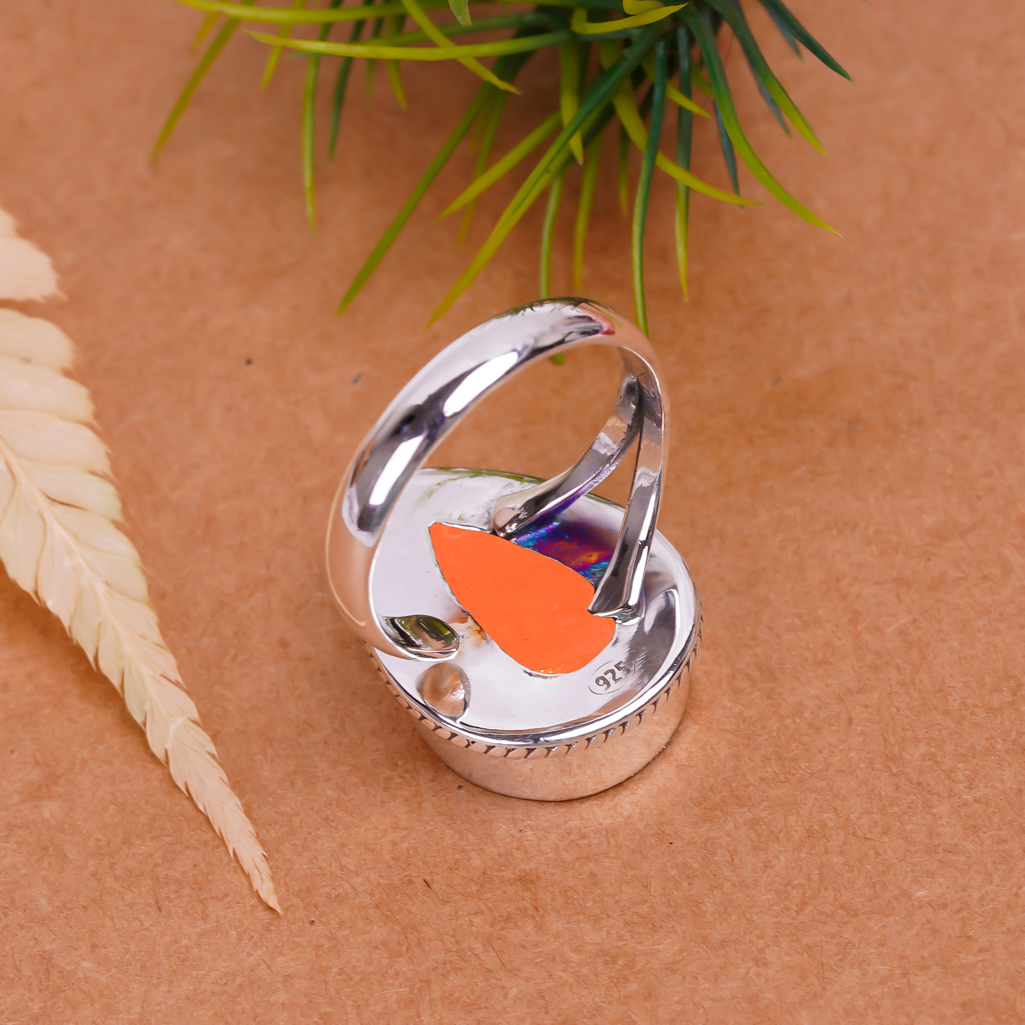 Copper Red Turquoise - Simulated Gemstone 925 Sterling Silver Ring
