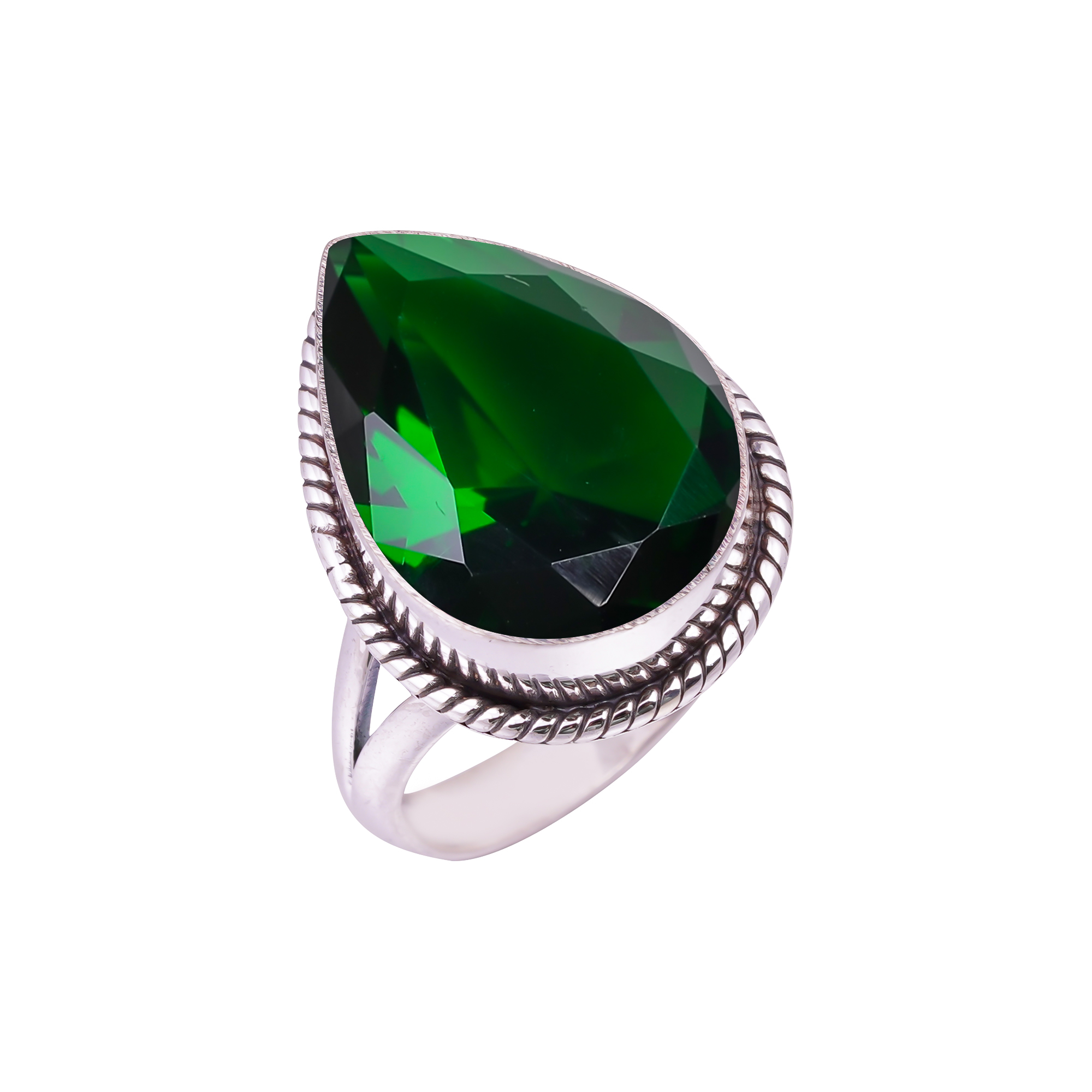 Chrome Diopside - Simulated Gemstone 925 Sterling Silver Ring