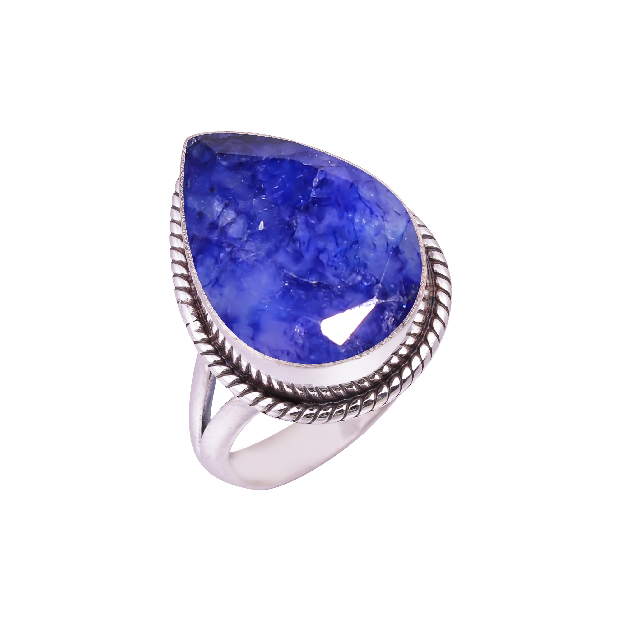 Blue Sapphire - Dyed Quartz Gemstone 925 Sterling Silver Ring