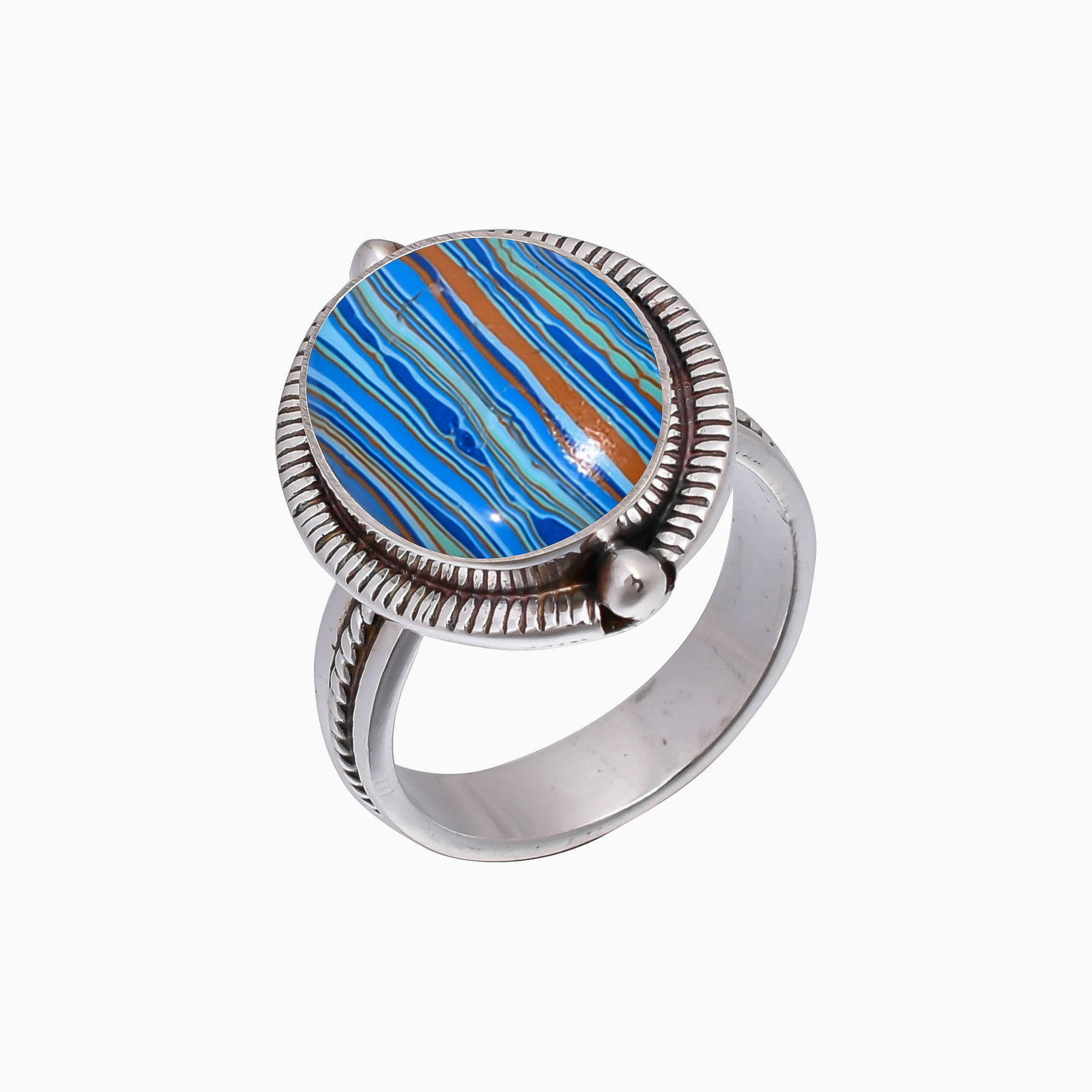 Blue Rainbow Calsilica - Simulated 925 Sterling Silver Ring