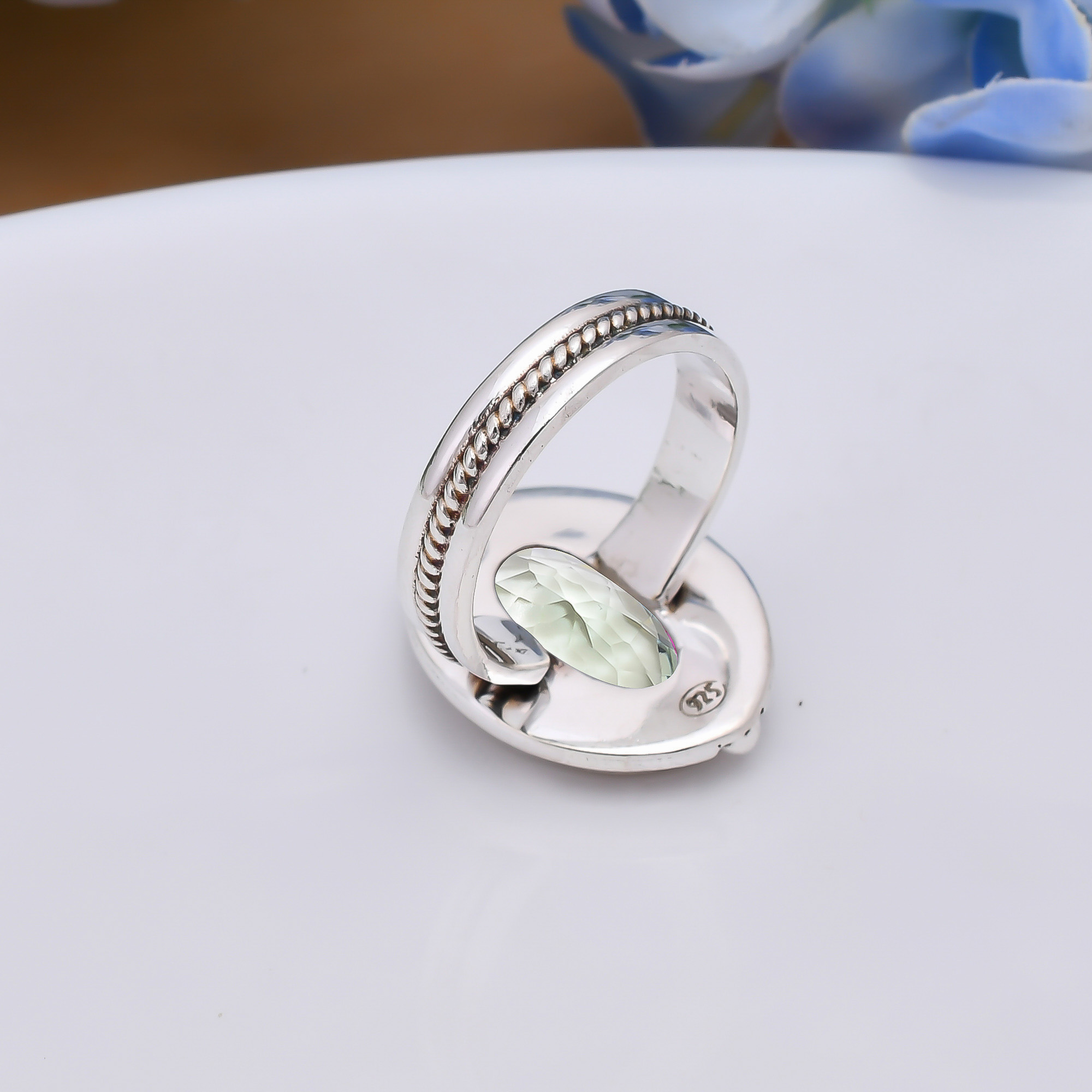 Green Amethyst - Simulated 925 Sterling Silver Ring