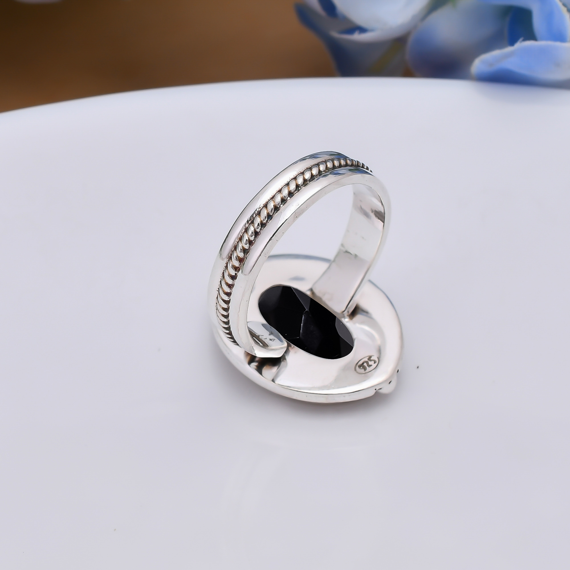 Black Onyx - Simulated 925 Sterling Silver Ring