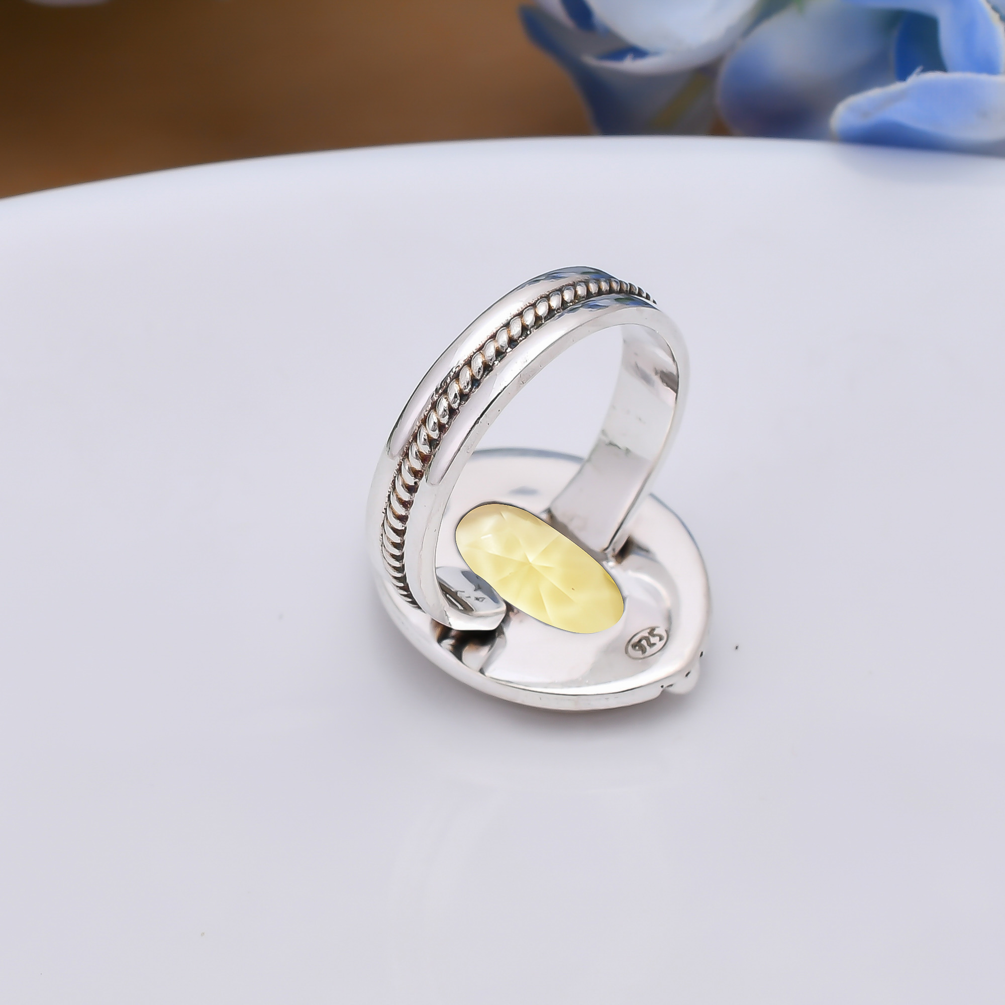 Lemon Quartz - Simulated 925 Sterling Silver Ring