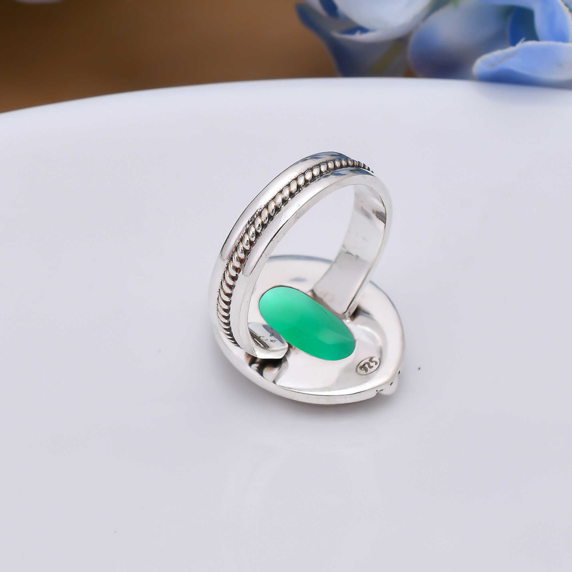 Emerald Simulated 925 Sterling Silver Ring
