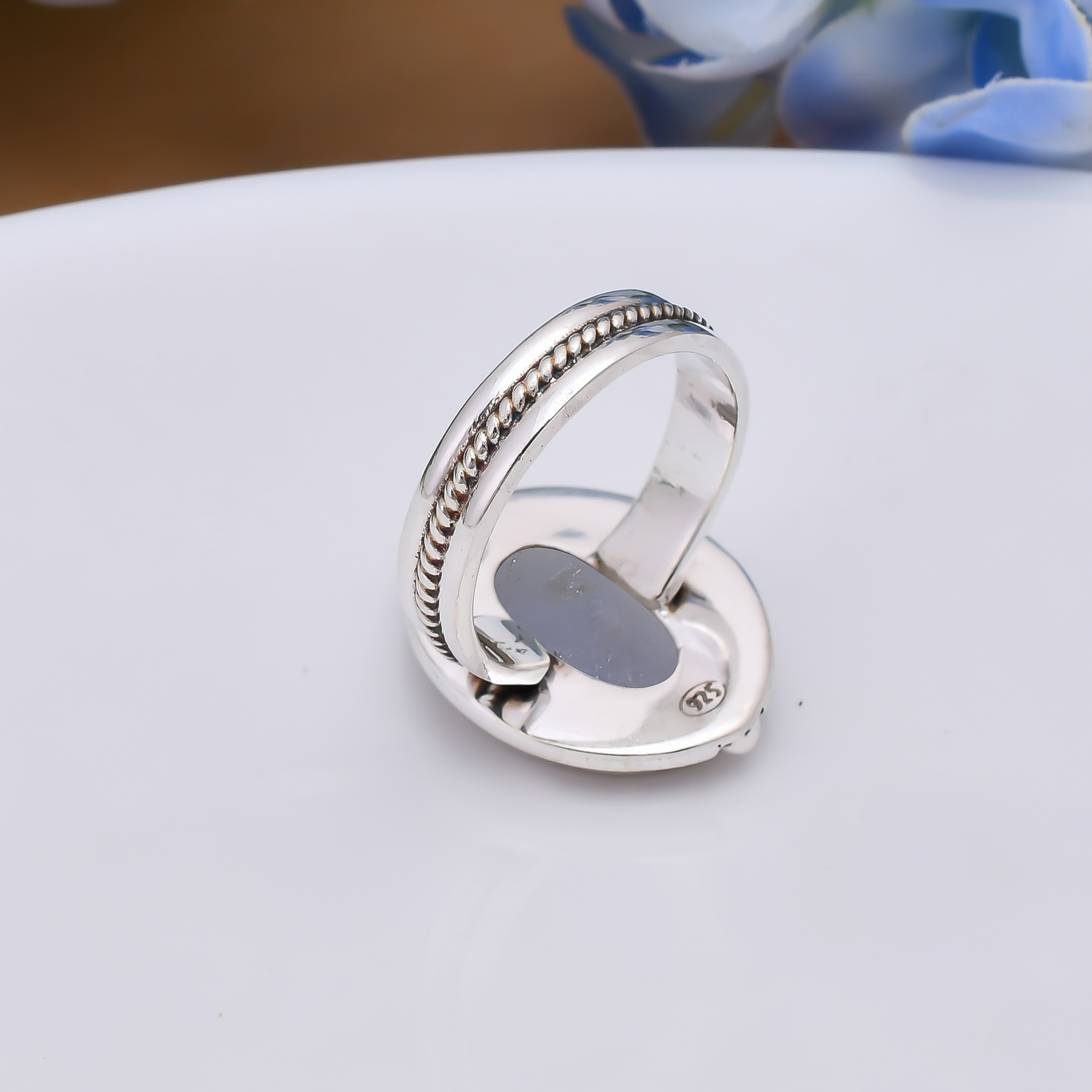 Silver Titanium Agate Drusy 925 Sterling Silver Ring