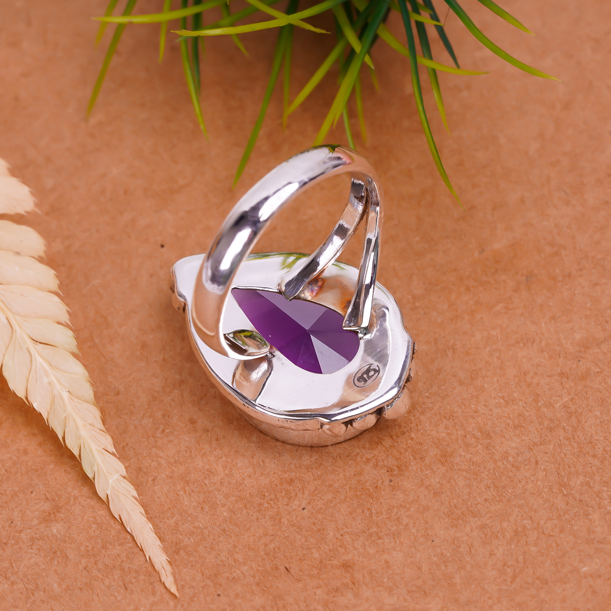 Purple Amethyst - Simulated Gemstone 925 Sterling Silver Ring
