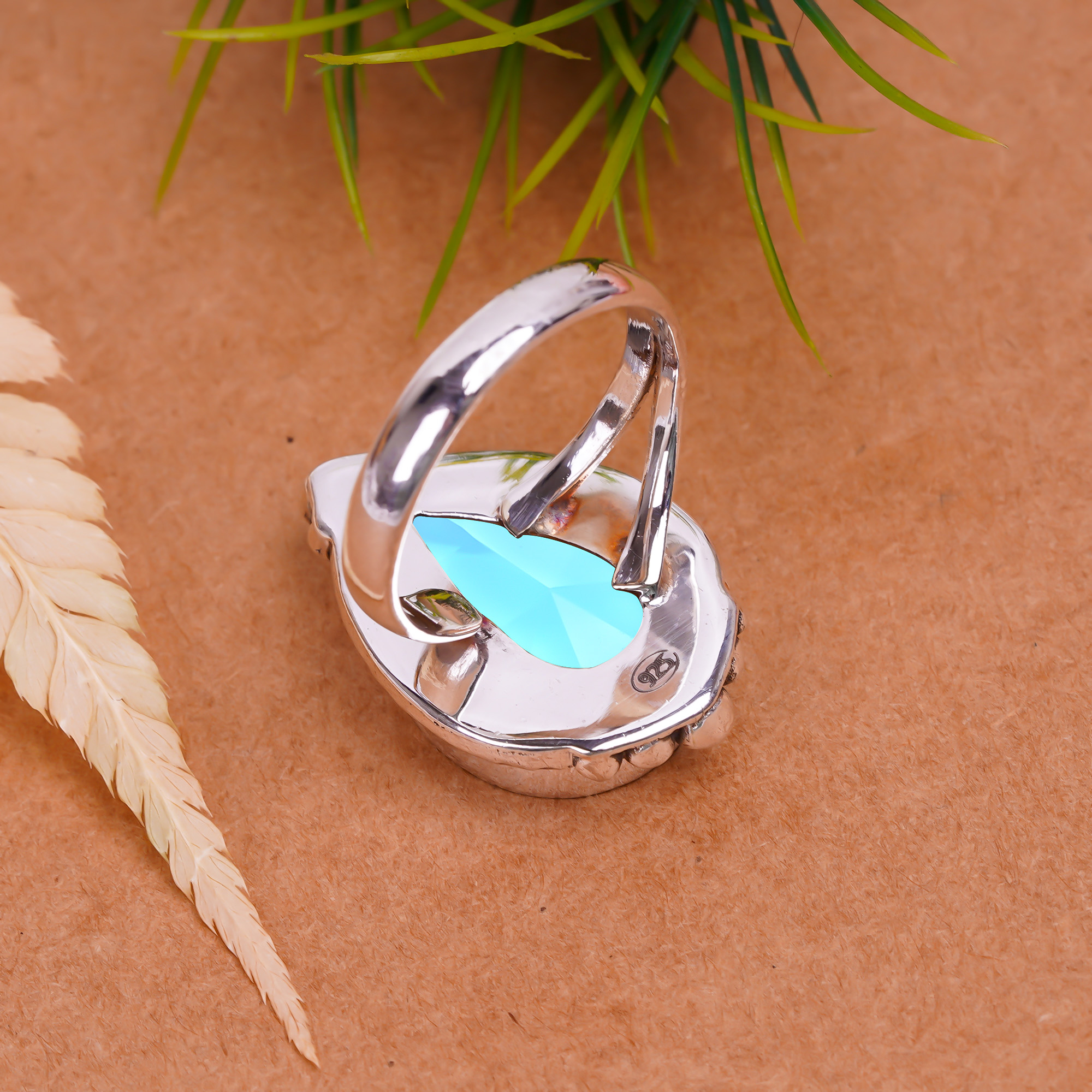 Paraiba Tourmaline - Simulated Gemstone 925 Sterling Silver Ring