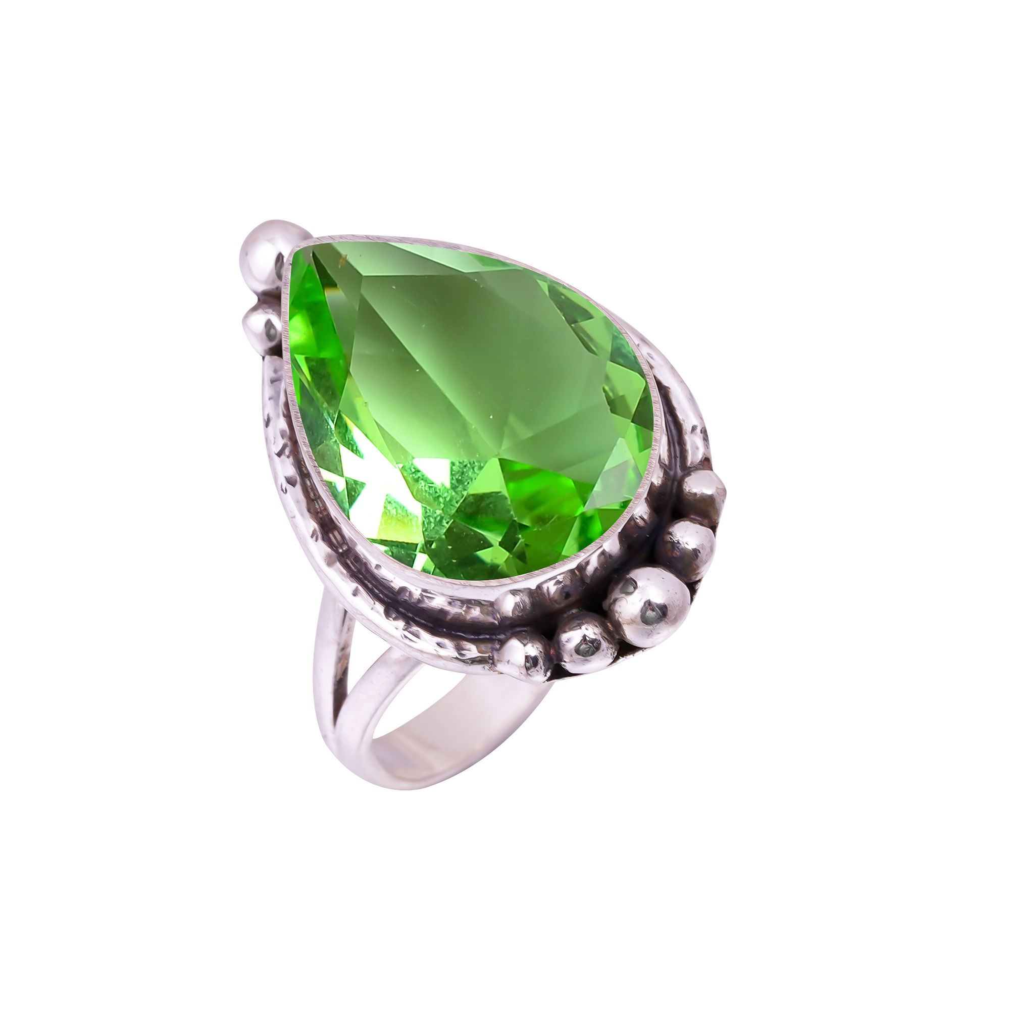 Green Amethyst - Simulated Gemstone 925 Sterling Silver Ring