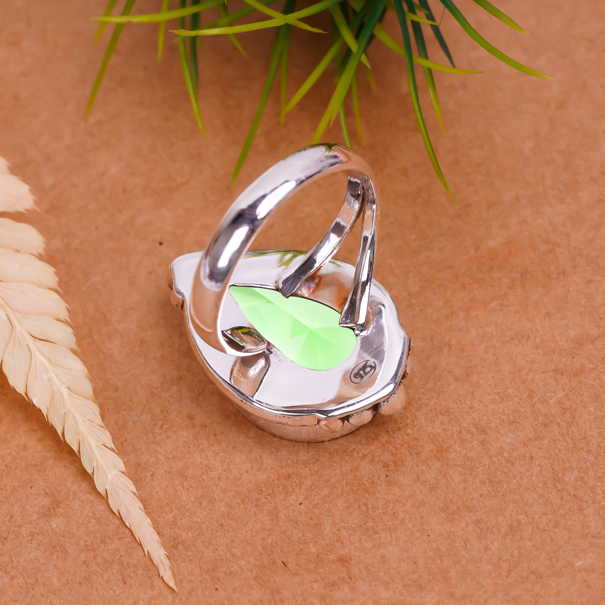 Green Amethyst - Simulated Gemstone 925 Sterling Silver Ring