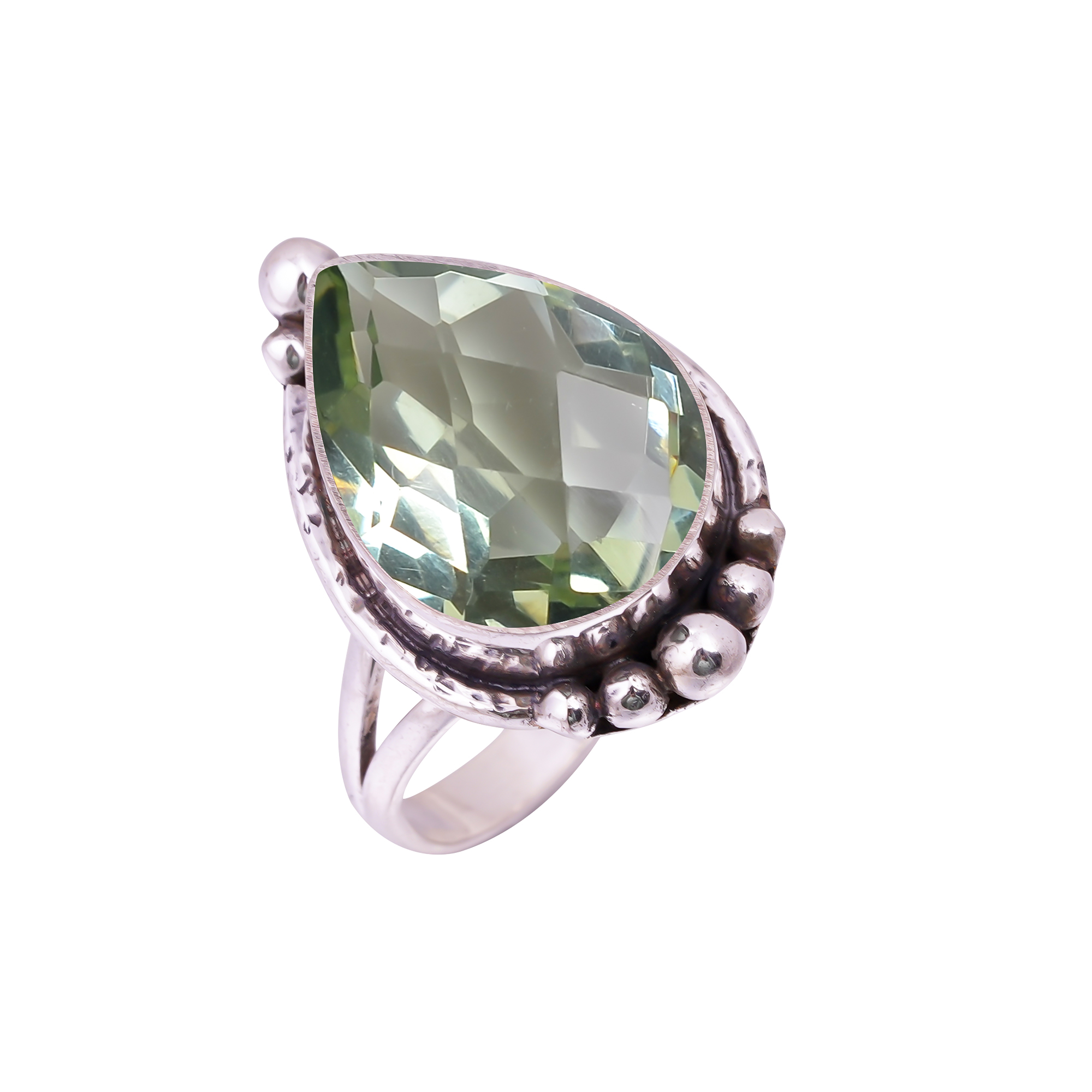 Green Amethyst - Simulated Gemstone 925 Sterling Silver Ring