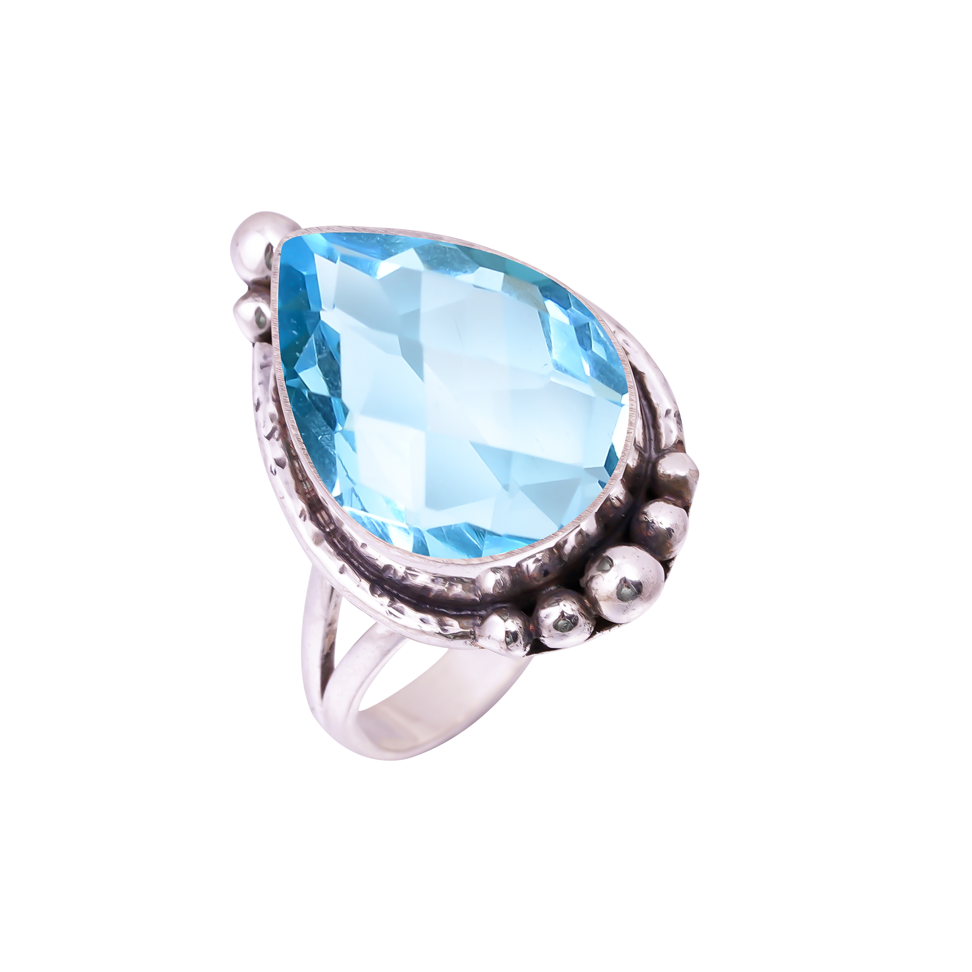 Blue Topaz - Simulated Gemstone 925 Sterling Silver Ring