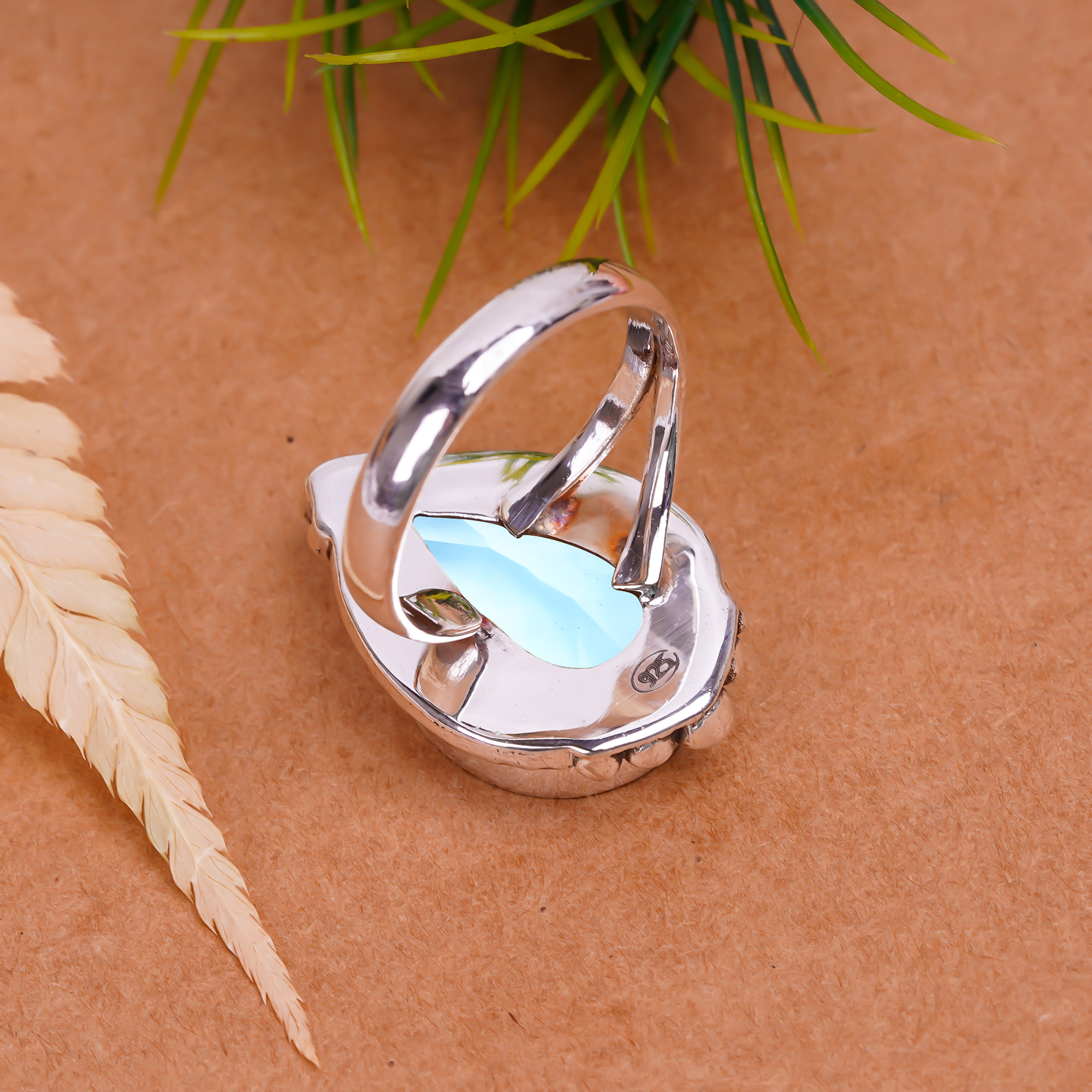 Blue Topaz - Simulated Gemstone 925 Sterling Silver Ring