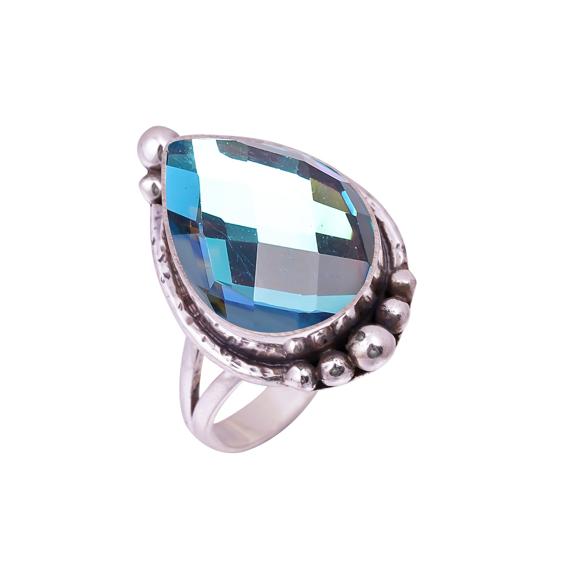 Black Rainbow Mystic Fire Topaz - Simulated Gemstone 925 Sterling Silver Ring