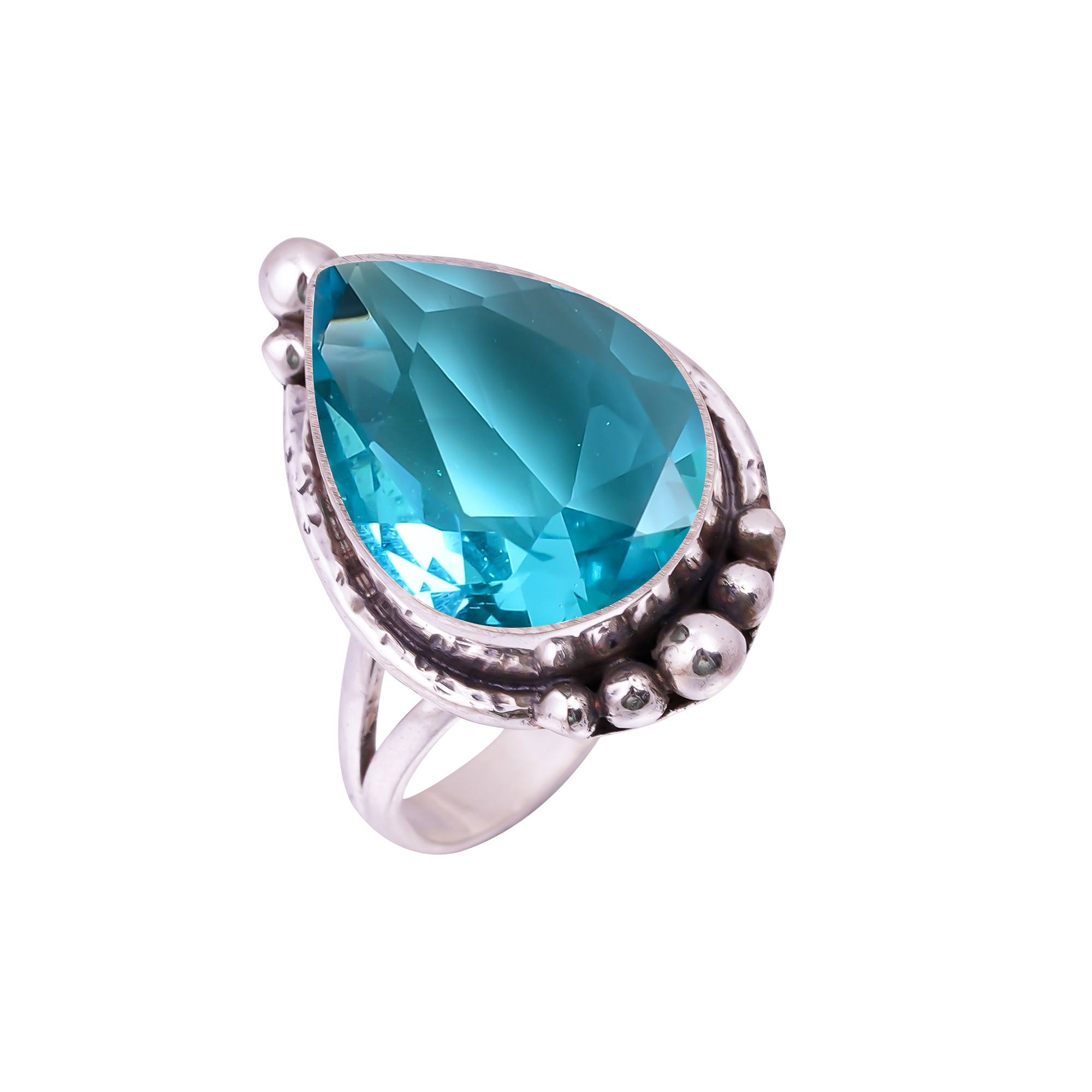 Blue Topaz - Simulated Gemstone 925 Sterling Silver Ring