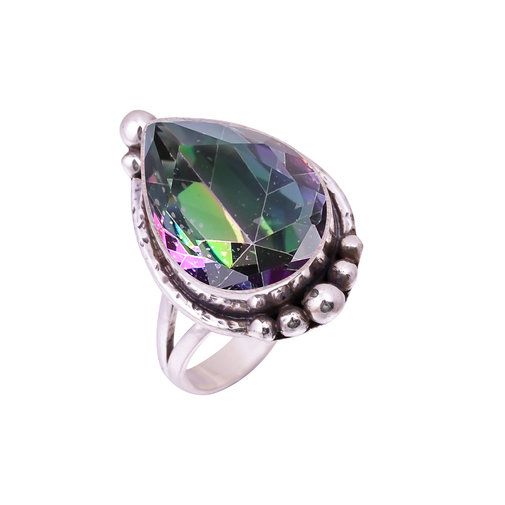 Rainbow Mystic Fire Topaz - Simulated Gemstone 925 Sterling Silver Ring
