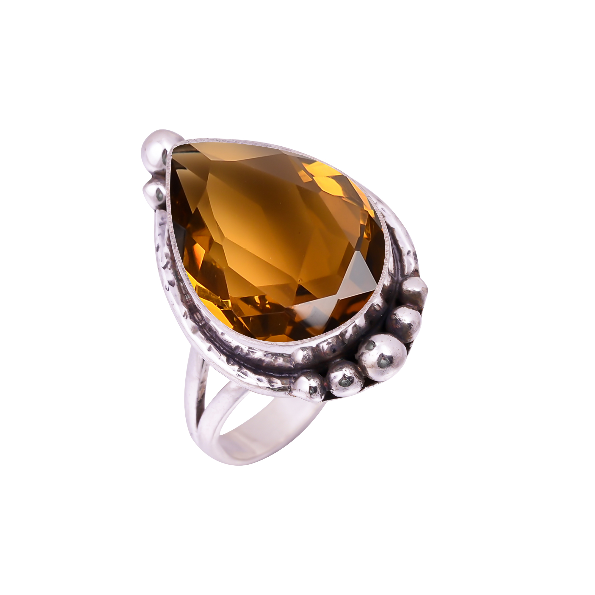 Champagne Quartz - Simulated Gemstone 925 Sterling Silver Ring