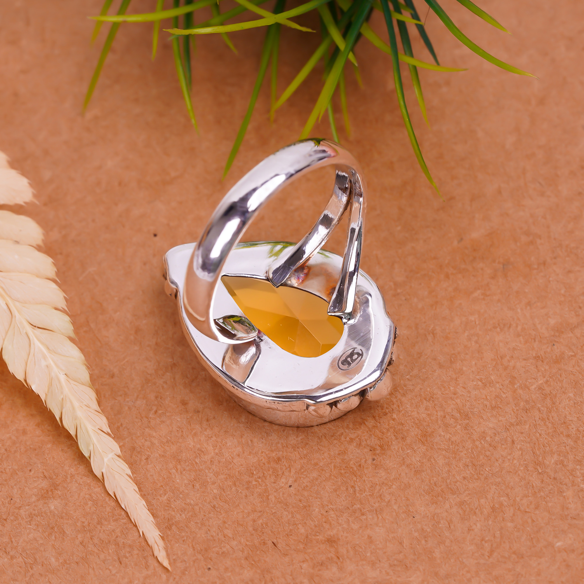 Champagne Quartz - Simulated Gemstone 925 Sterling Silver Ring