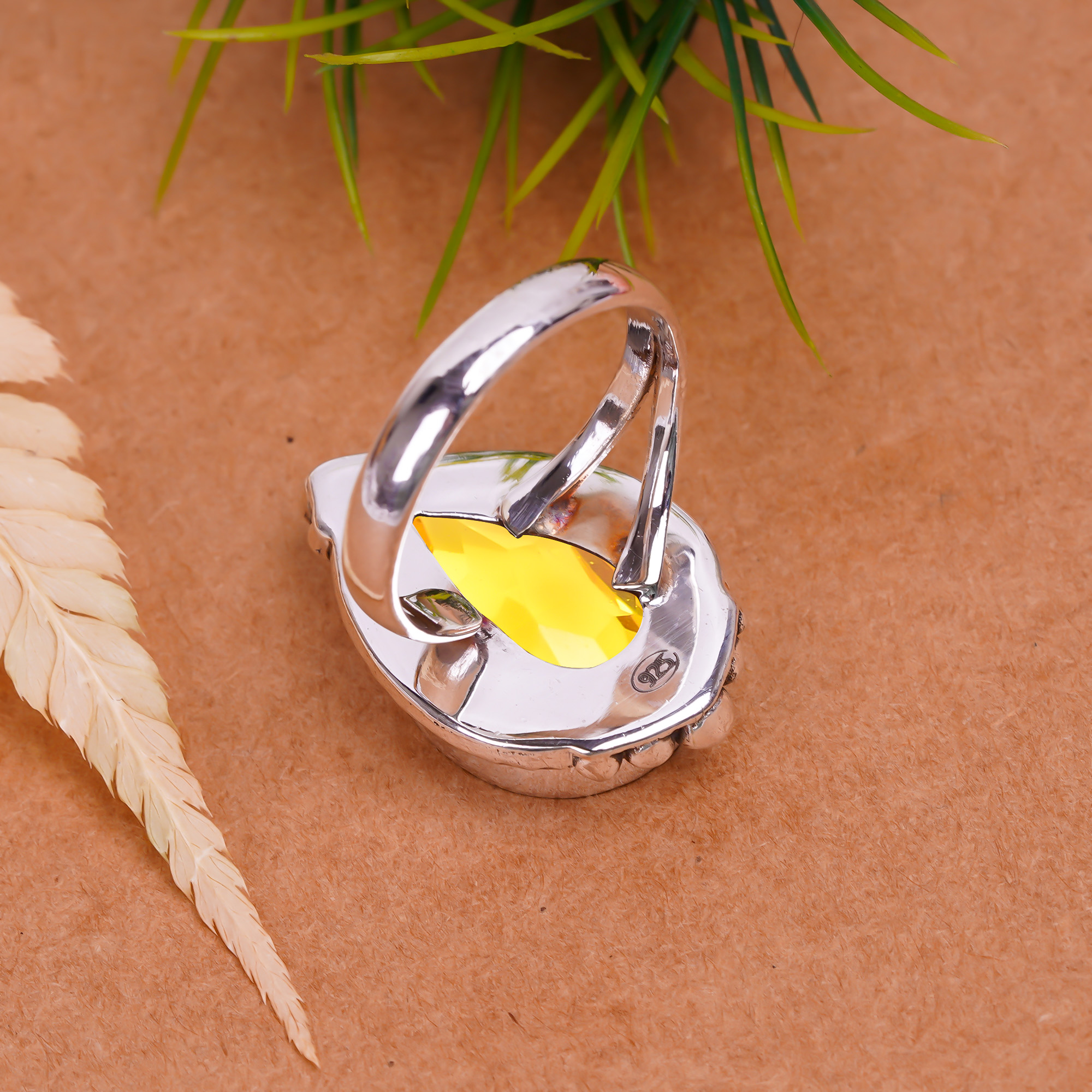 Yellow Sapphire  - Simulated Gemstone 925 Sterling Silver Ring