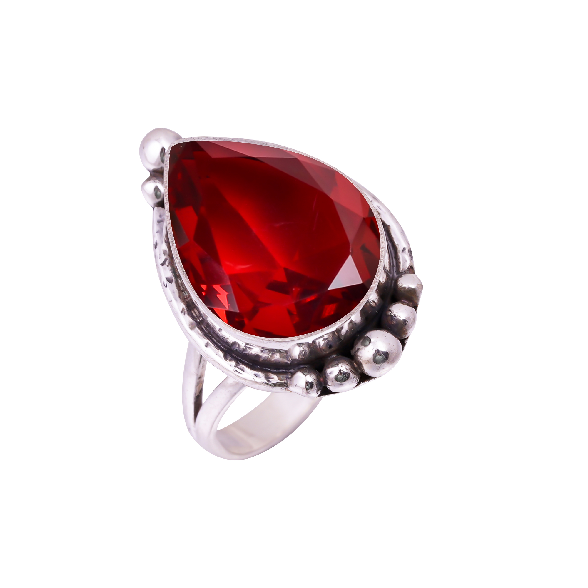 Red Garnet - Simulated Gemstone 925 Sterling Silver Ring