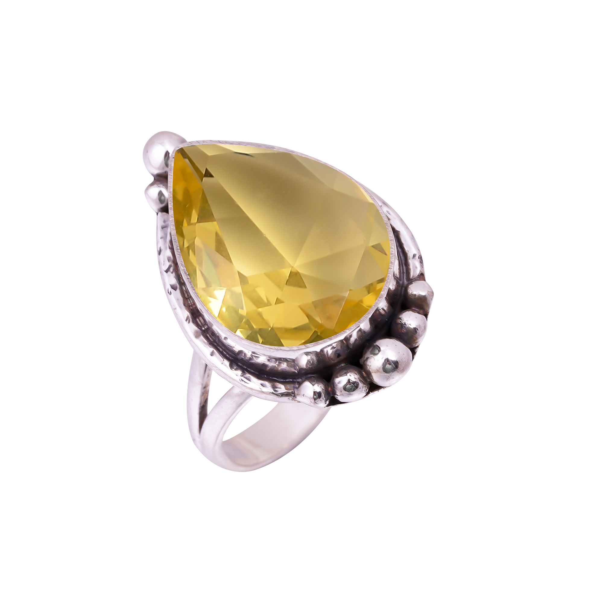 Lemon Quartz - Simulated Gemstone 925 Sterling Silver Ring
