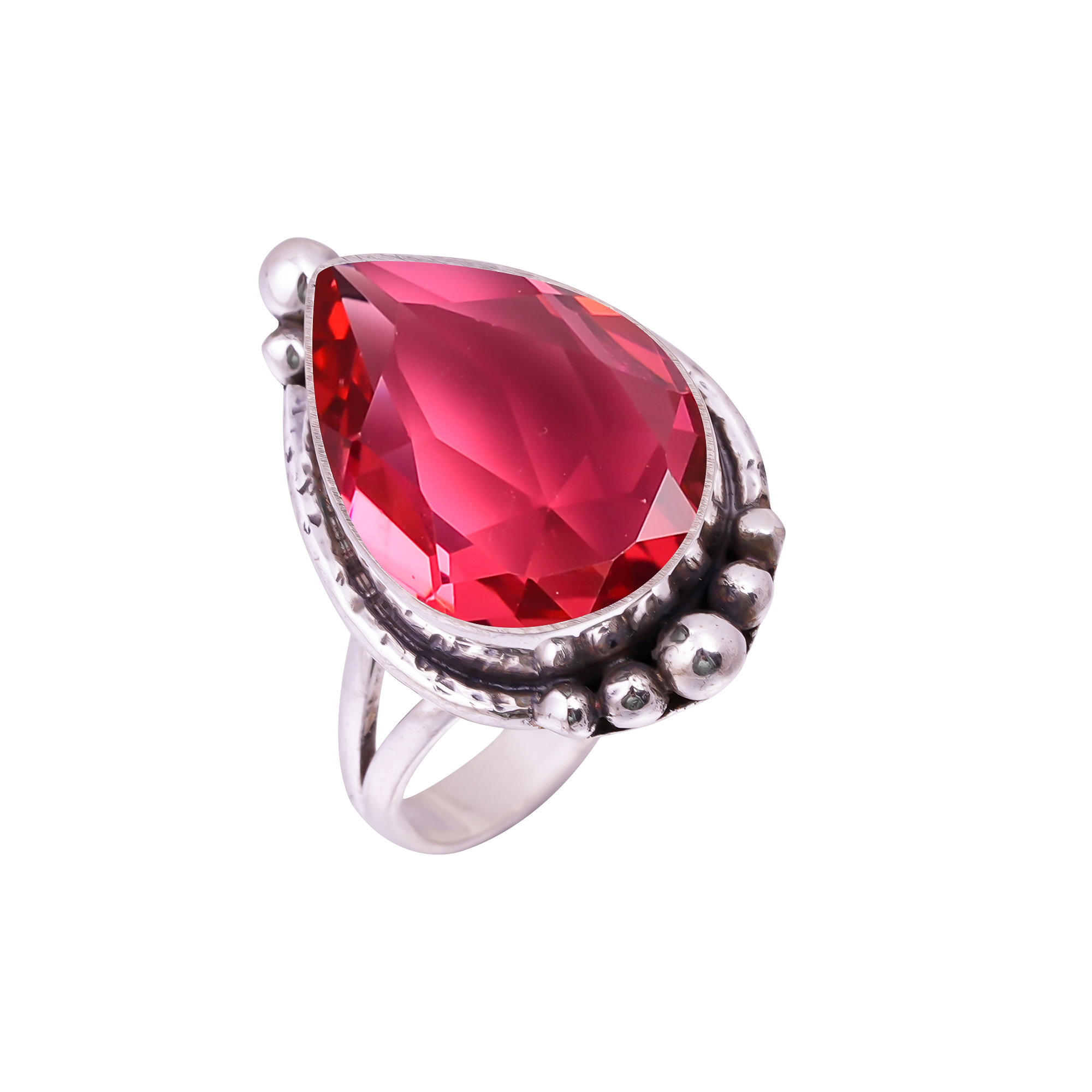 Pink Rubellite Tourmaline - Simulated Gemstone 925 Sterling Silver Ring