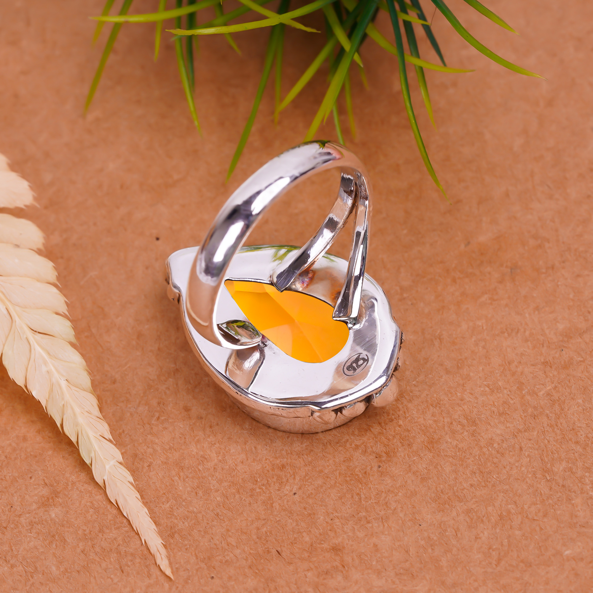Citrine - Simulated Gemstone 925 Sterling Silver Ring