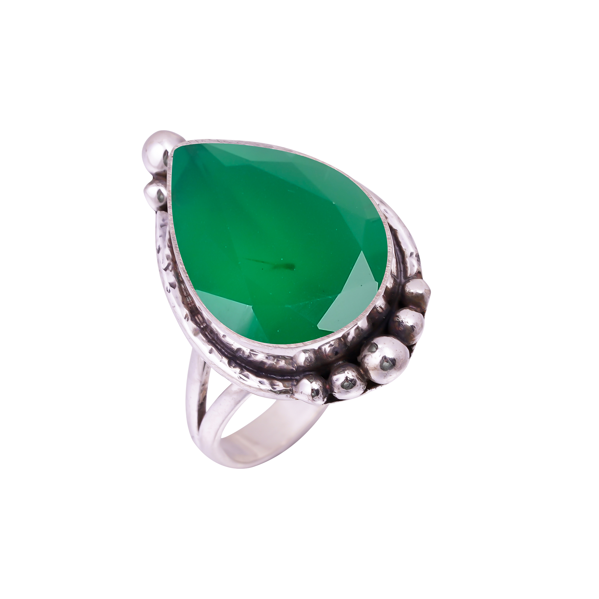 Emerald Simulated Gemstone 925 Sterling Silver Ring