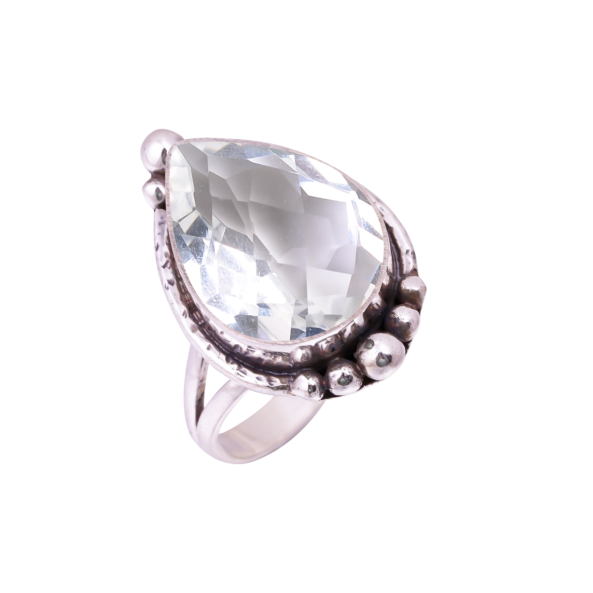 White Topaz - Simulated Gemstone 925 Sterling Silver Ring