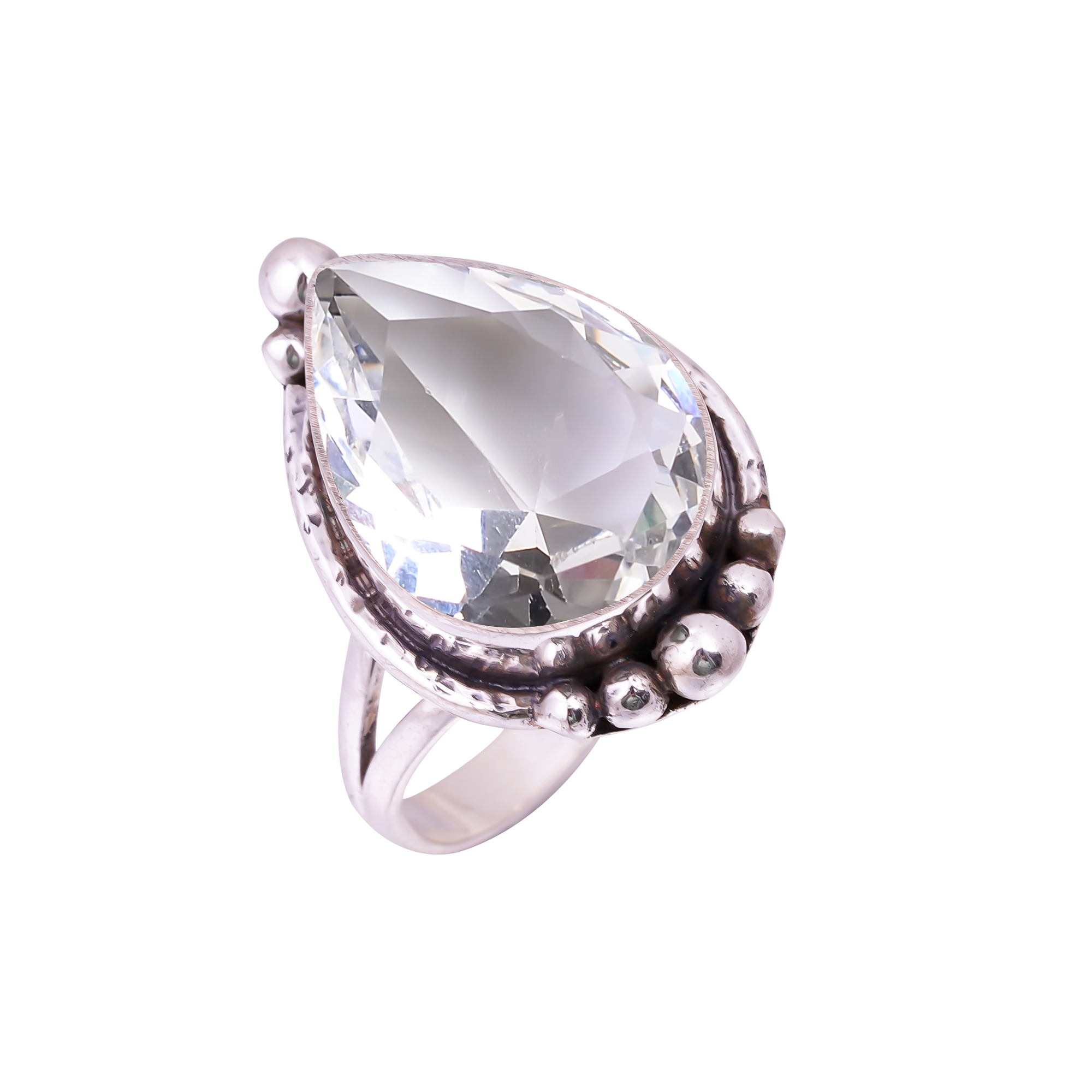 White Topaz - Simulated Gemstone 925 Sterling Silver Ring