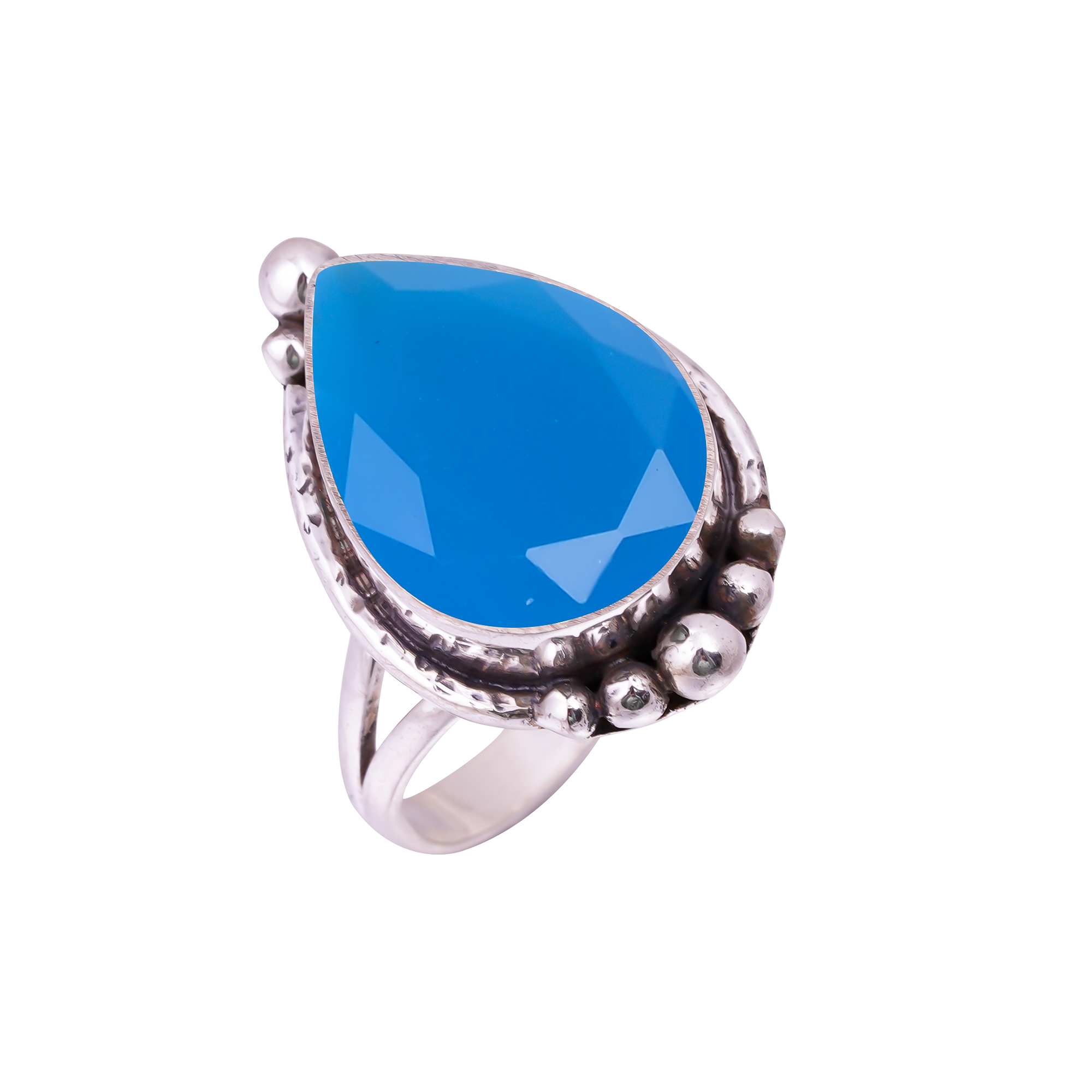 Blue Chalcedony - Simulated Gemstone 925 Sterling Silver Ring