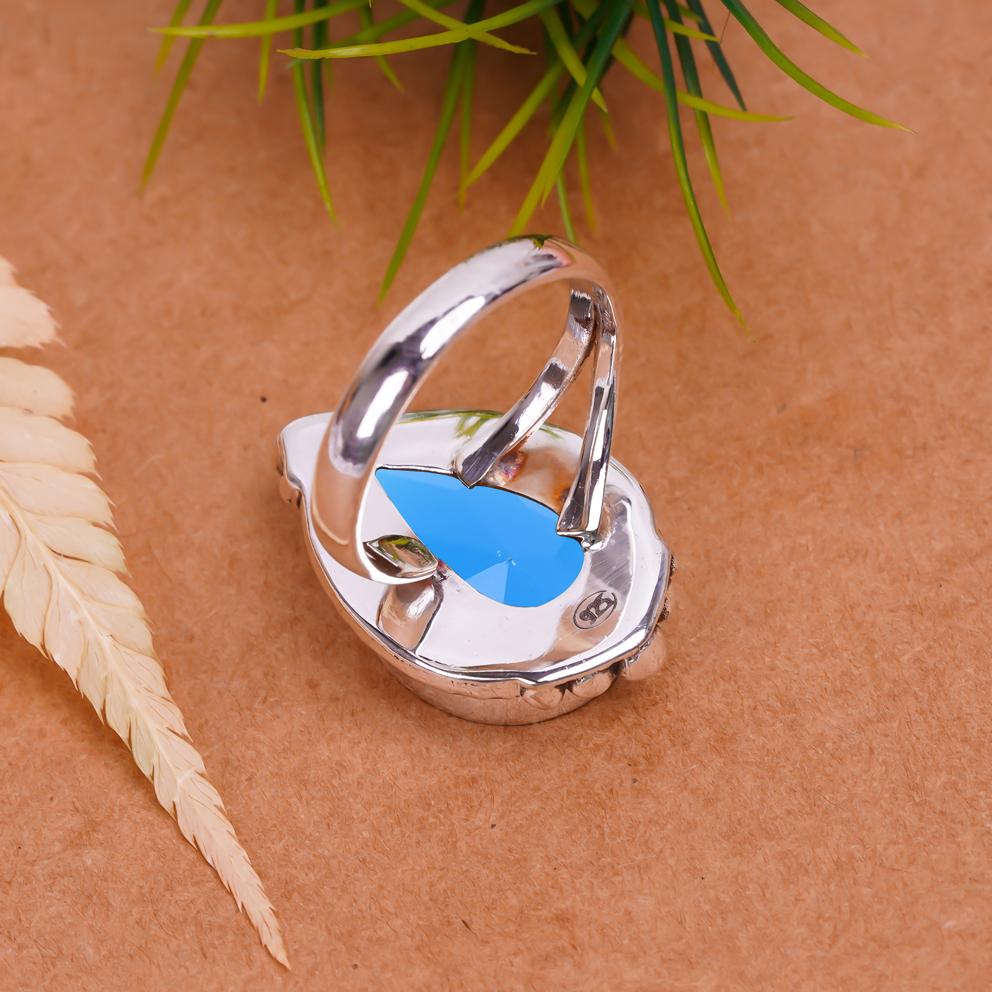 Blue Chalcedony - Simulated Gemstone 925 Sterling Silver Ring