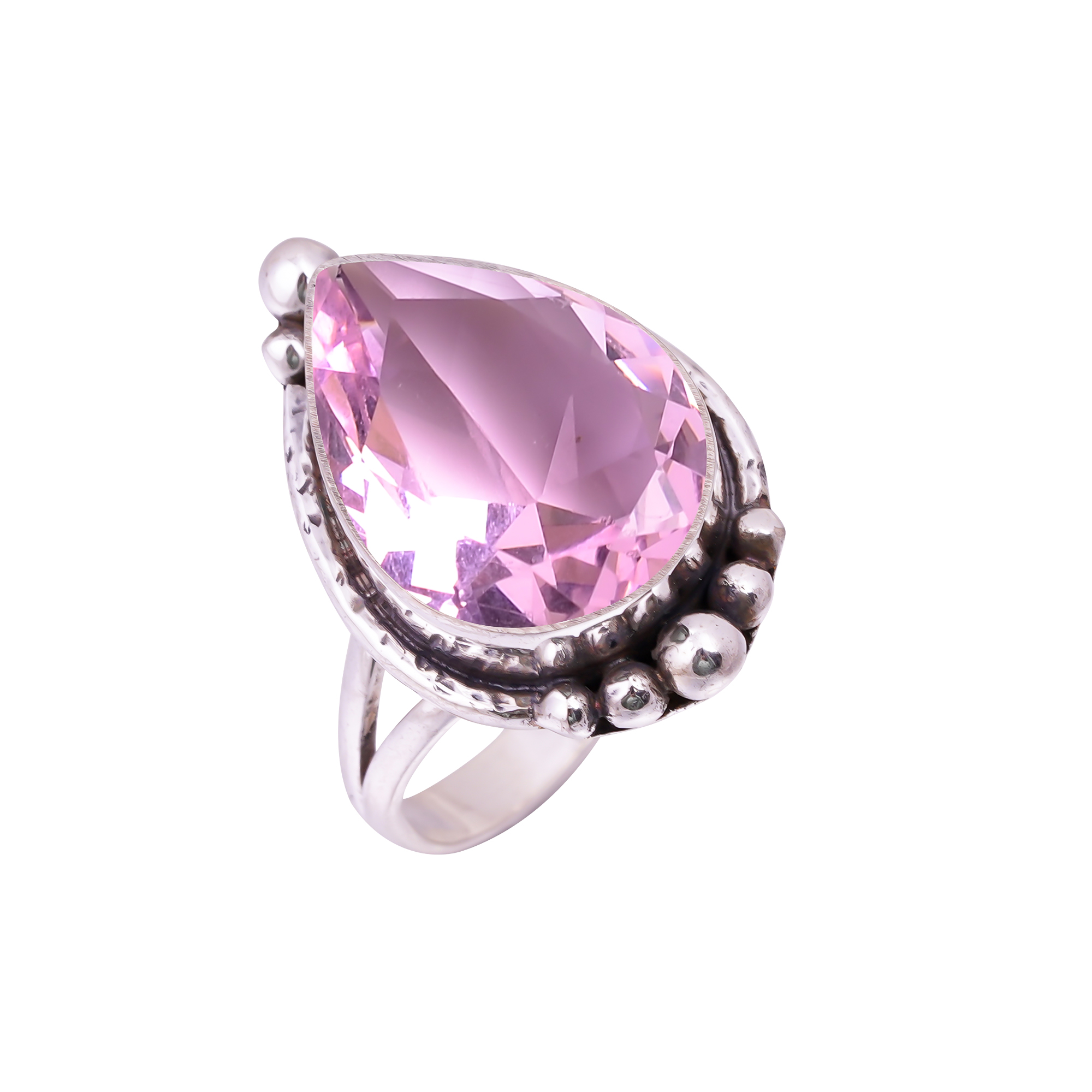Pink Kunzite - Simulated Gemstone 925 Sterling Silver Ring