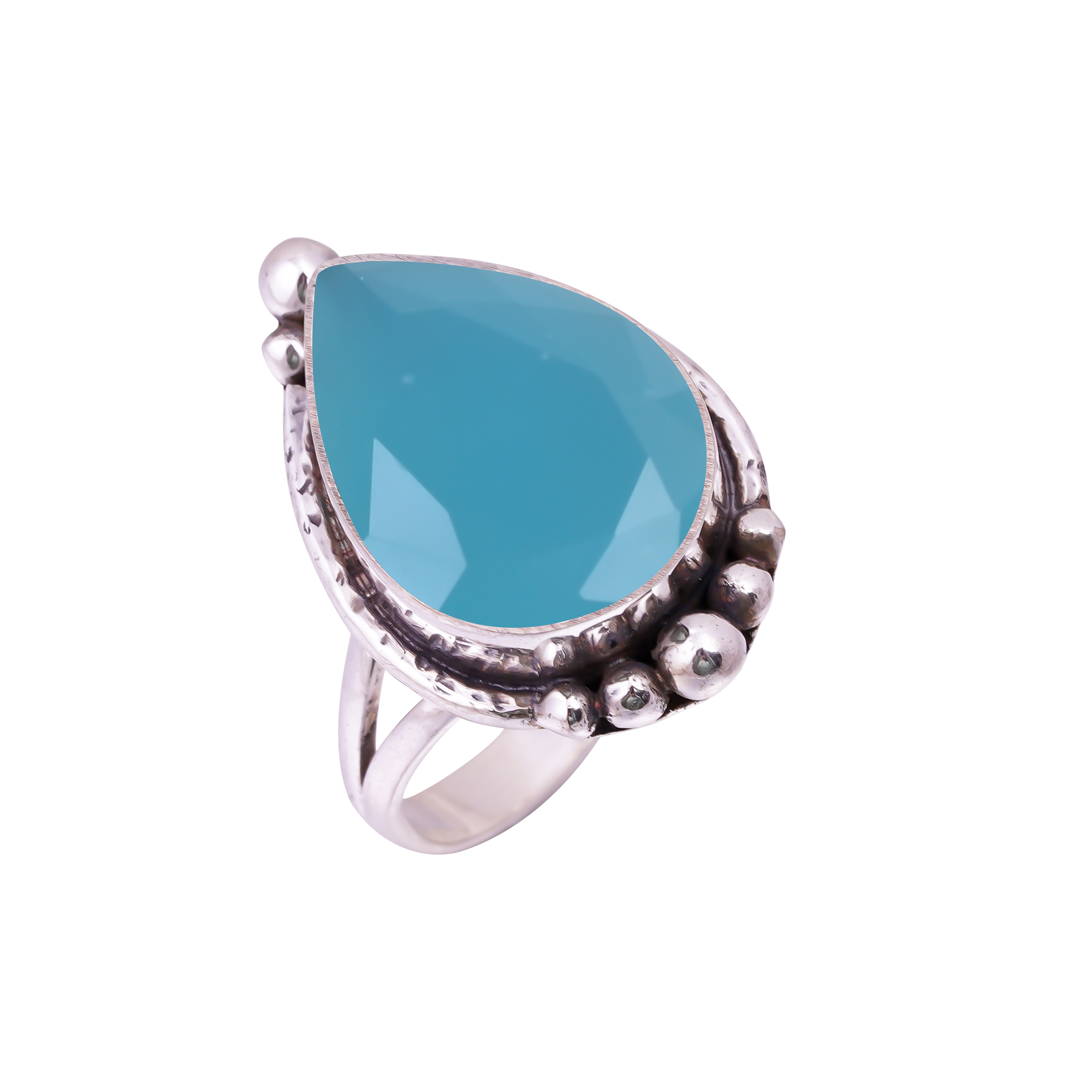 Aqua Blue Chalcedony - Simulated Gemstone 925 Sterling Silver Ring