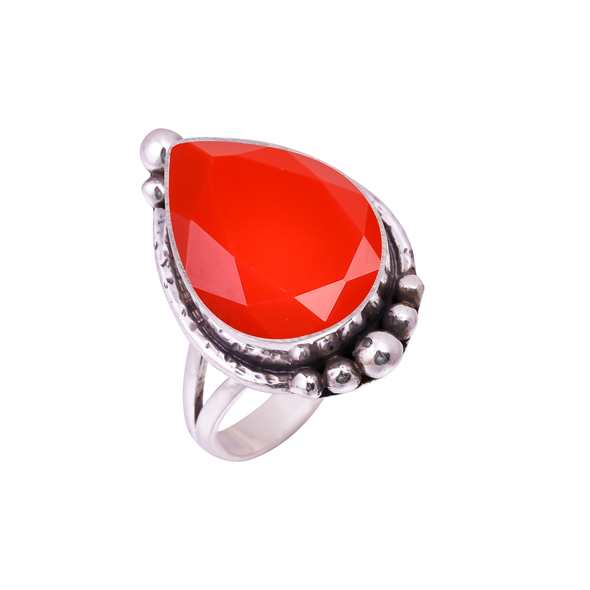 Red Coral - Simulated Gemstone 925 Sterling Silver Ring