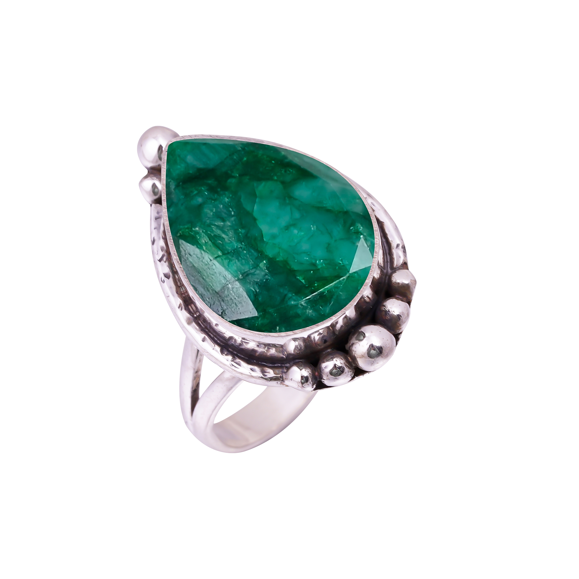 Emerlad - Dyed Quartz Gemstone 925 Sterling Silver Ring