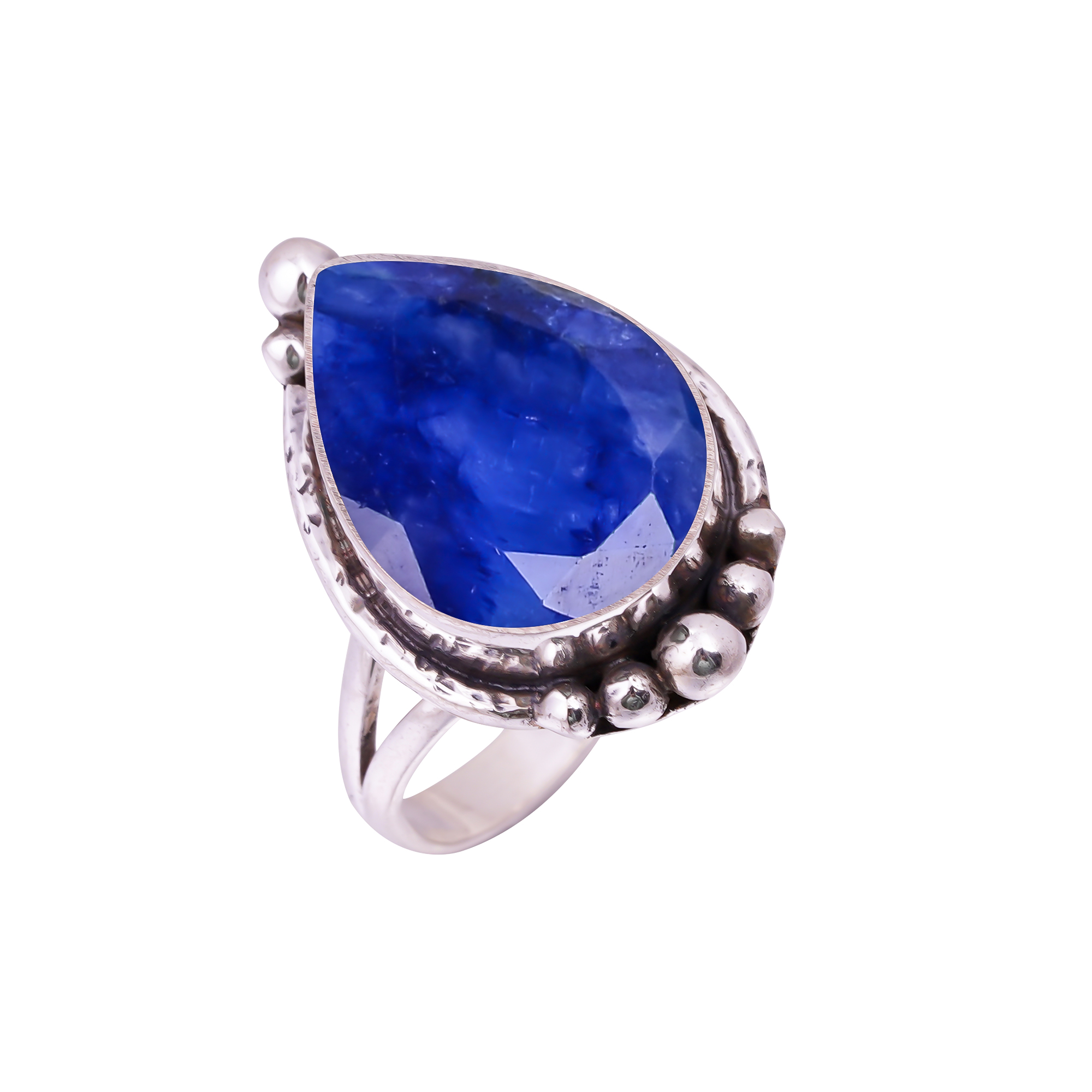 Blue Sapphire - Dyed Quartz Gemstone 925 Sterling Silver Ring