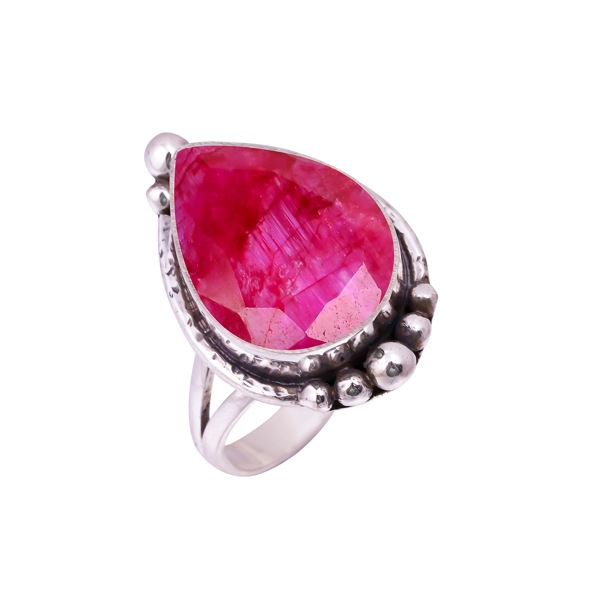 Ruby - Dyed Quartz Gemstone 925 Sterling Silver Ring