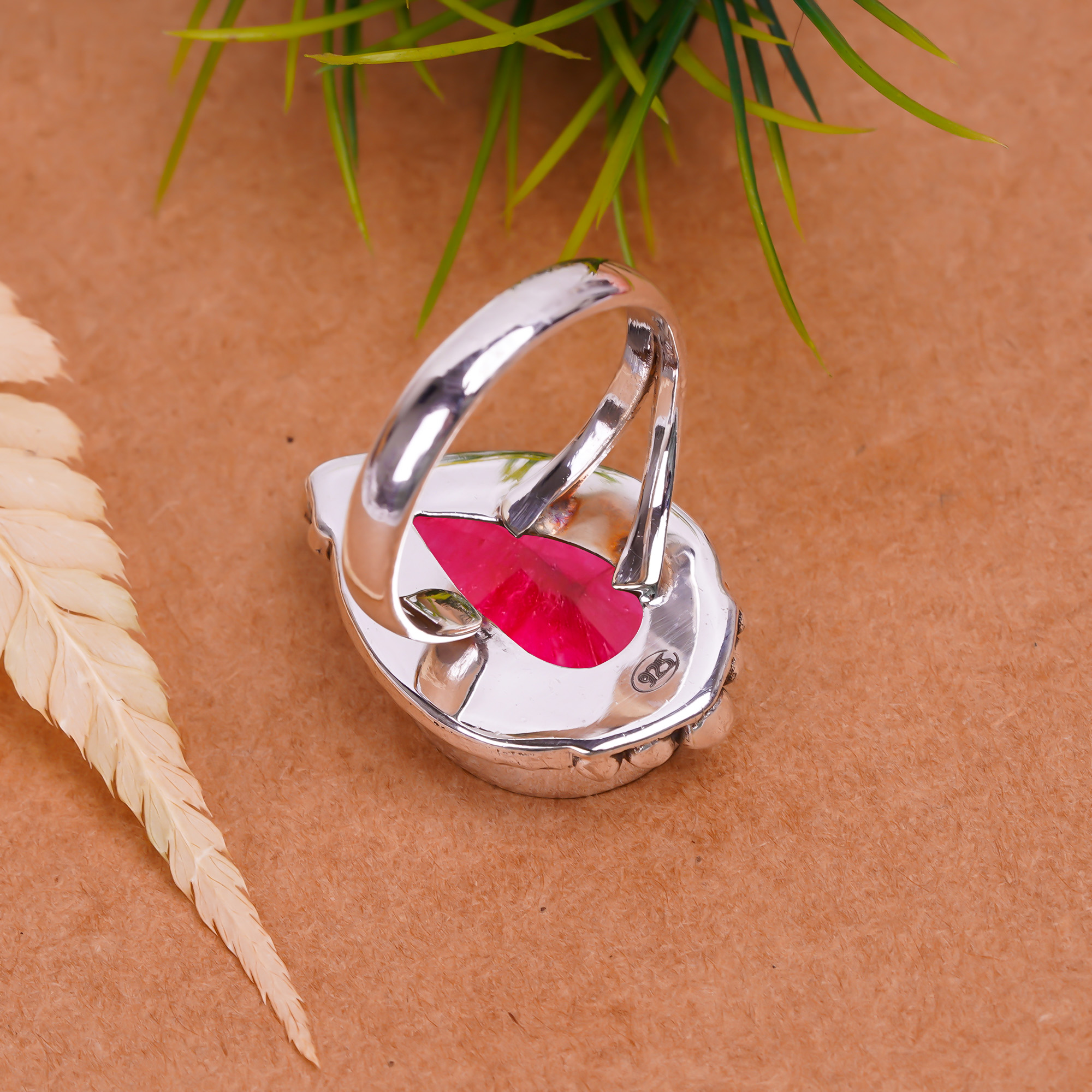 Ruby - Dyed Quartz Gemstone 925 Sterling Silver Ring