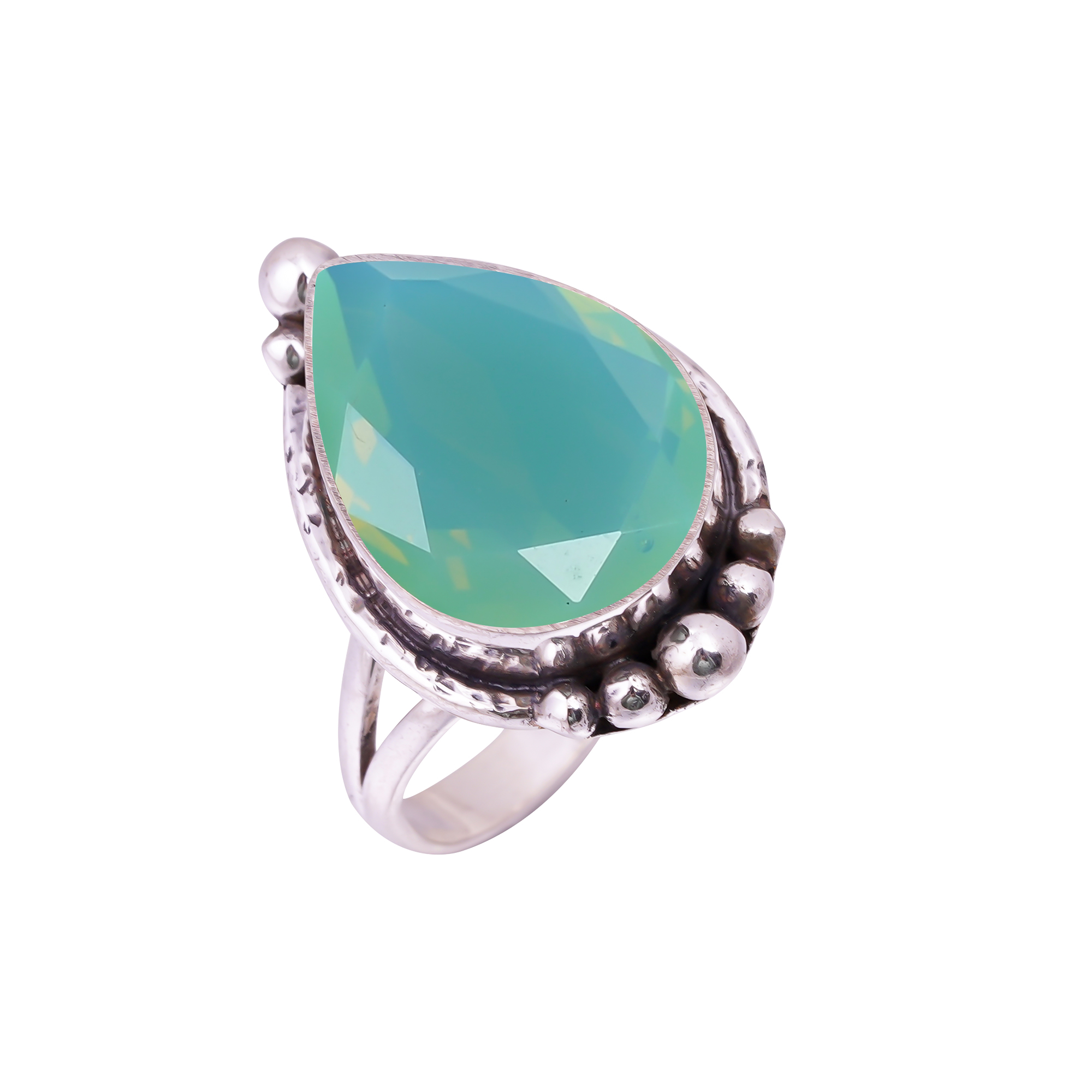 Green Milky Opal - Simulated Gemstone 925 Sterling Silver Ring