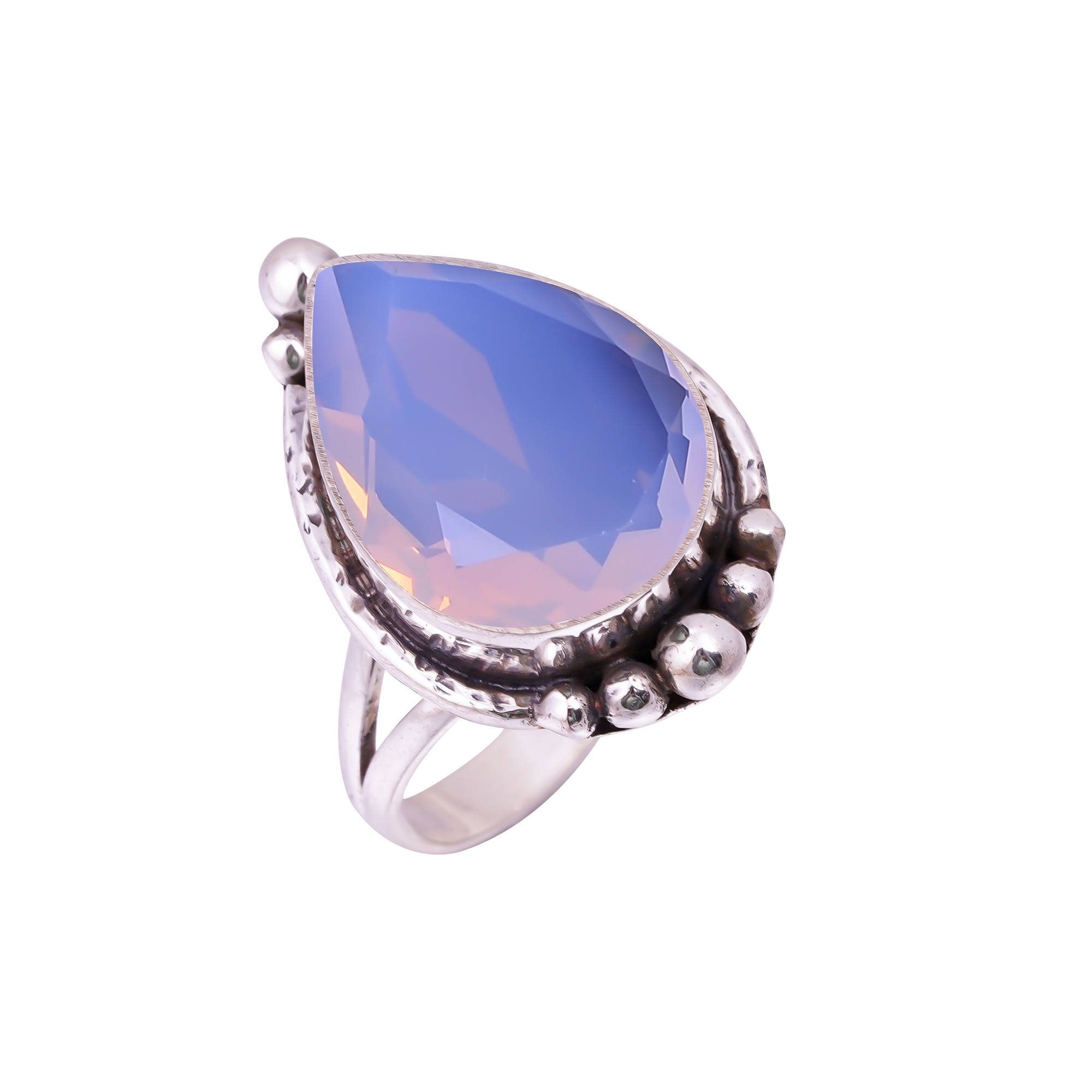 Milky Pink Opal - Simulated Gemstone 925 Sterling Silver Ring