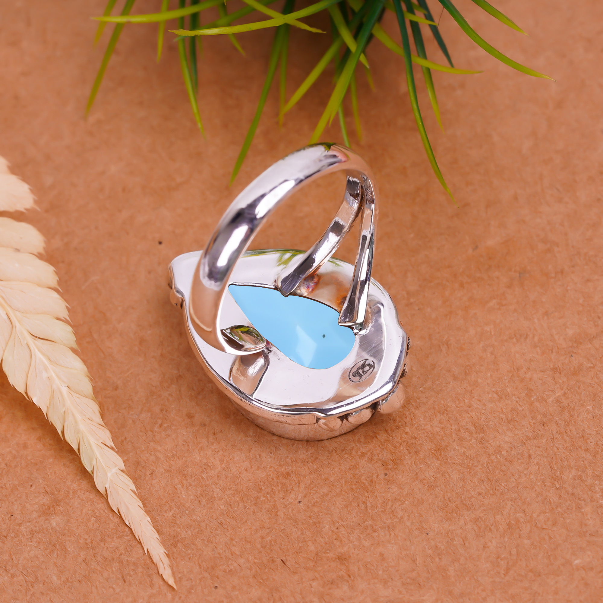 Turquoise - Simulated Gemstone 925 Sterling Silver Ring