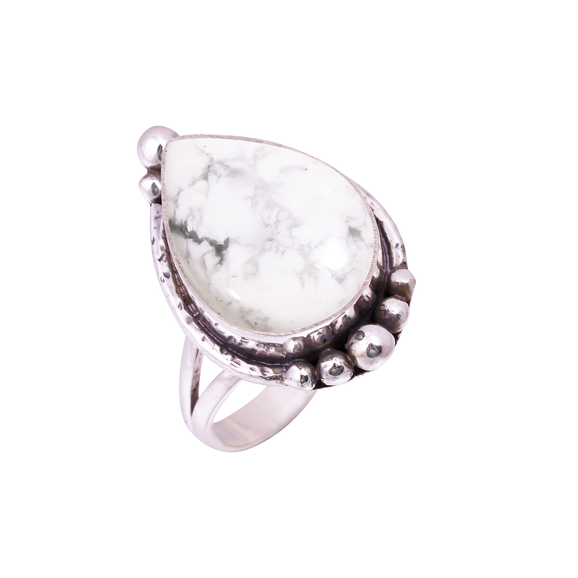 Natural White Howlite - United States Gemstone 925 Sterling Silver Ring