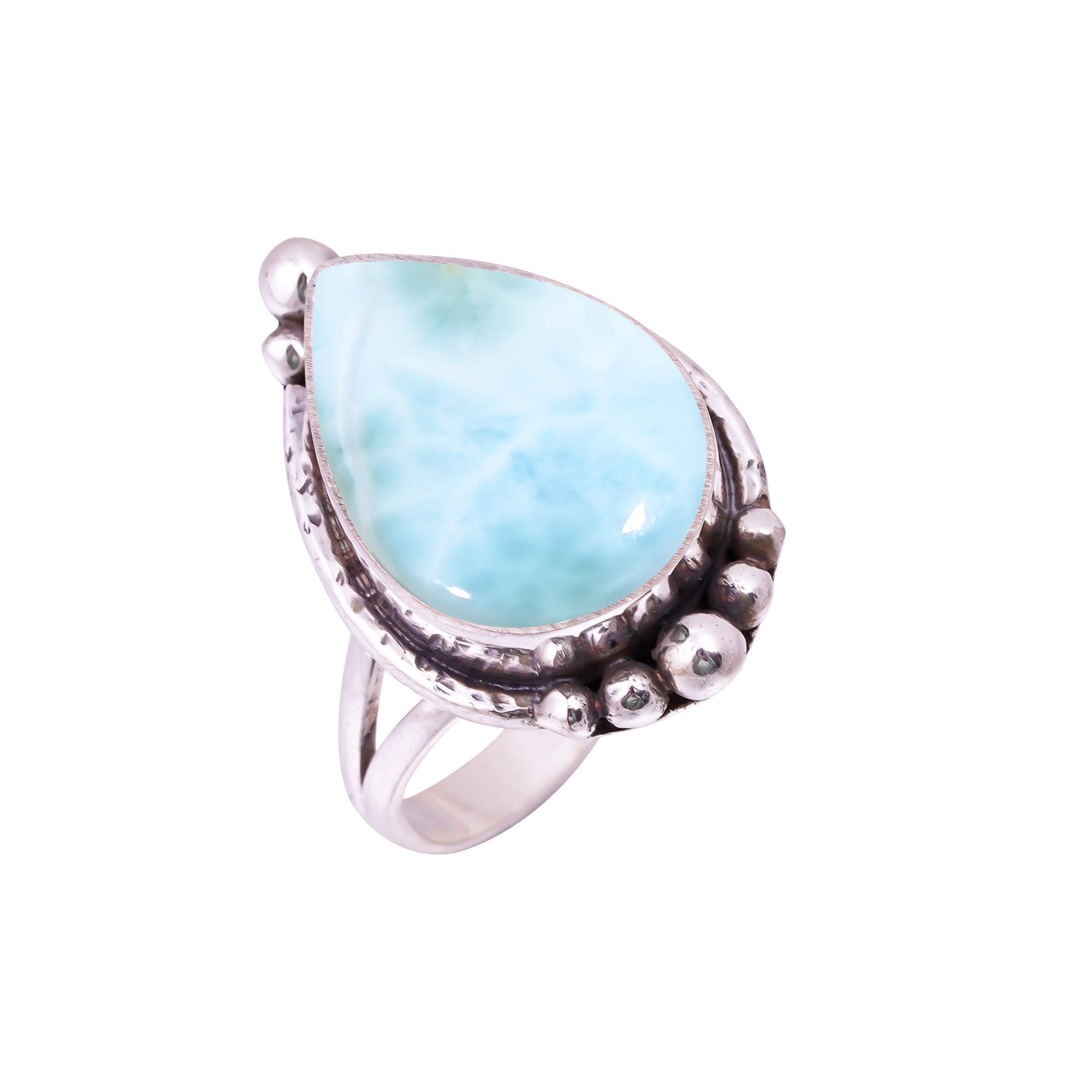 Natural Larimar / Pactolite - Dominican Republic Gemstone 925 Sterling Silver Ring
