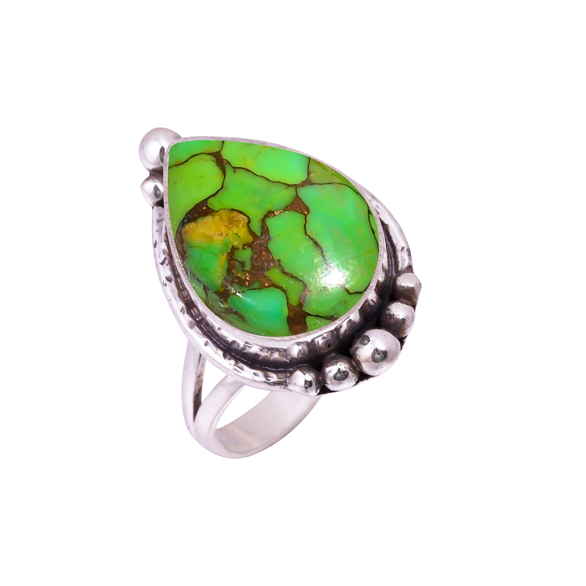Copper Green Turquoise Gemstone 925 Sterling Silver Ring