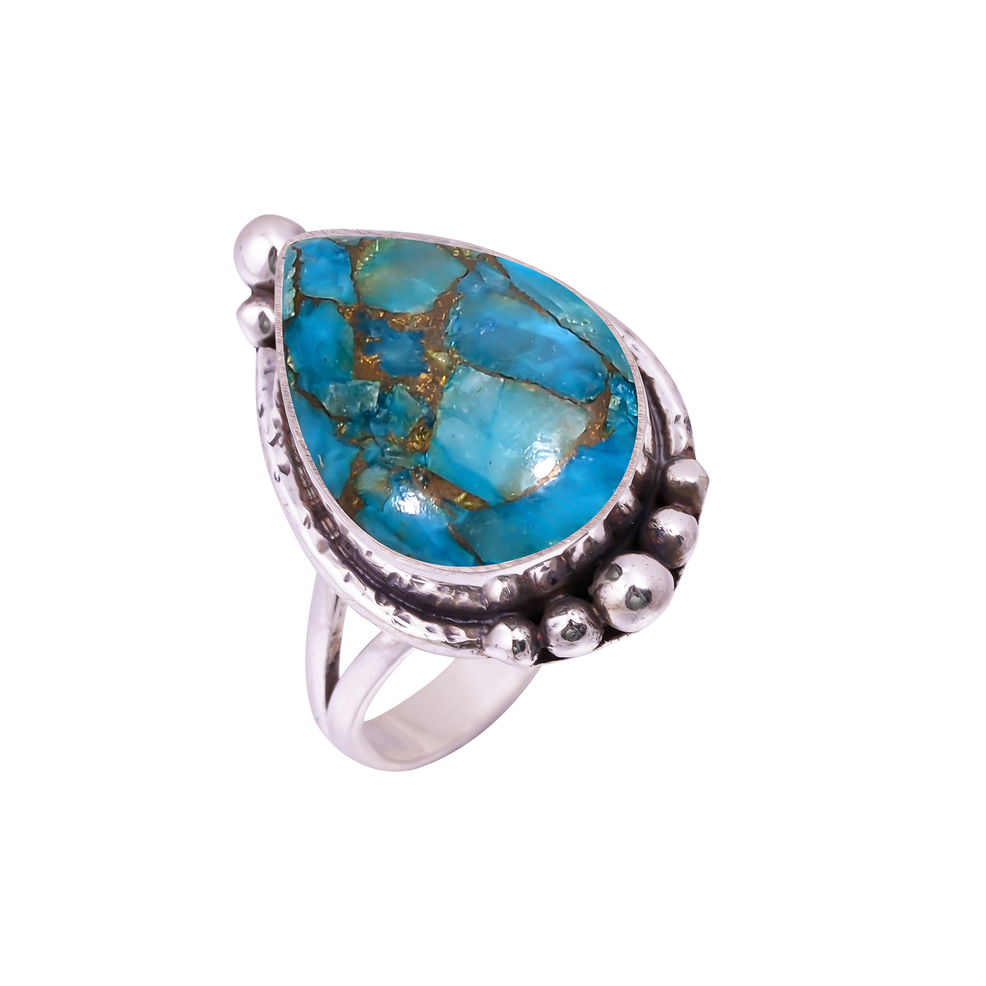 Copper Blue Turquoise Gemstone 925 Sterling Silver Ring