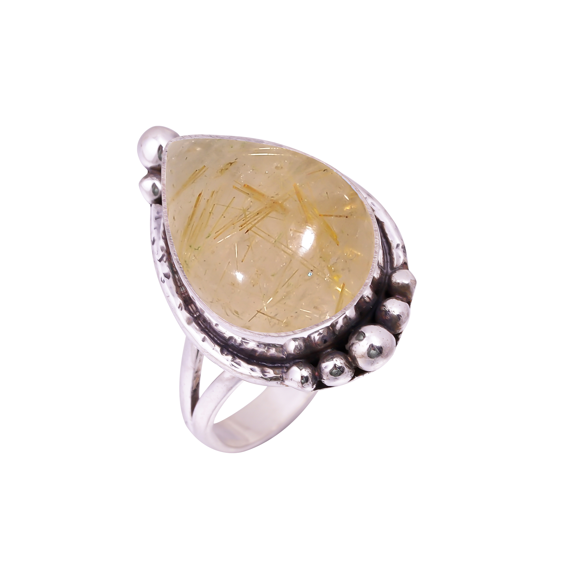 Golden Rutilated Quartz - Brazil Gemstone 925 Sterling Silver Ring