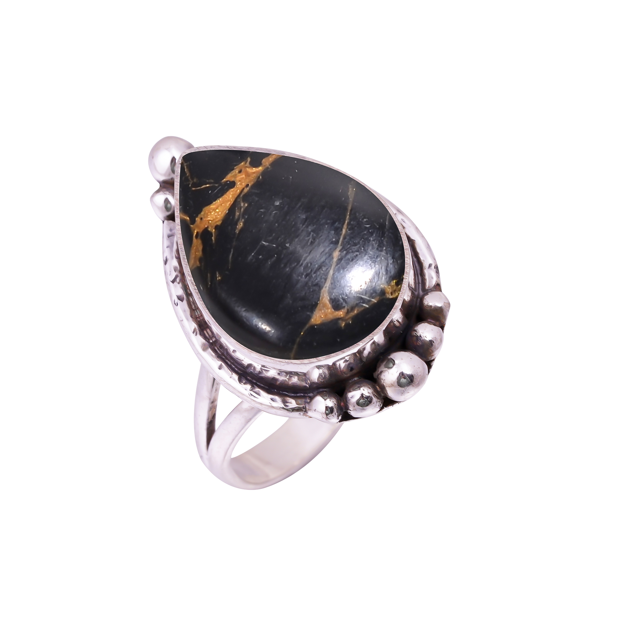 Copper Black Turquoise - Simulated Gemstone 925 Sterling Silver Ring