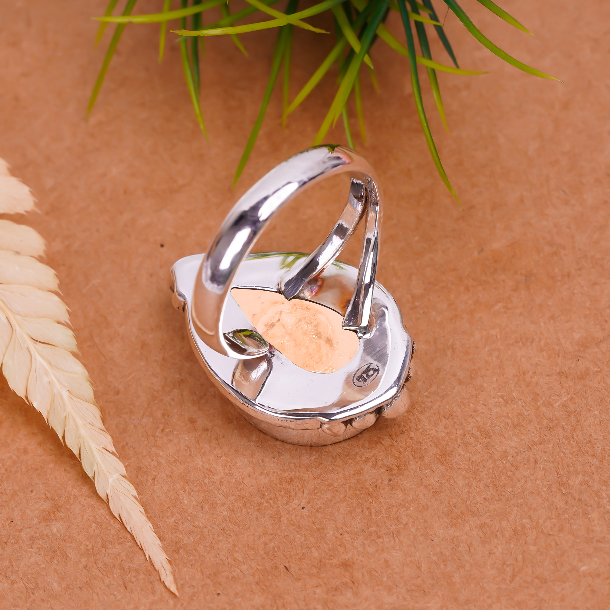 Pink Opal - Simulated   Gemstone 925 Sterling Silver Ring