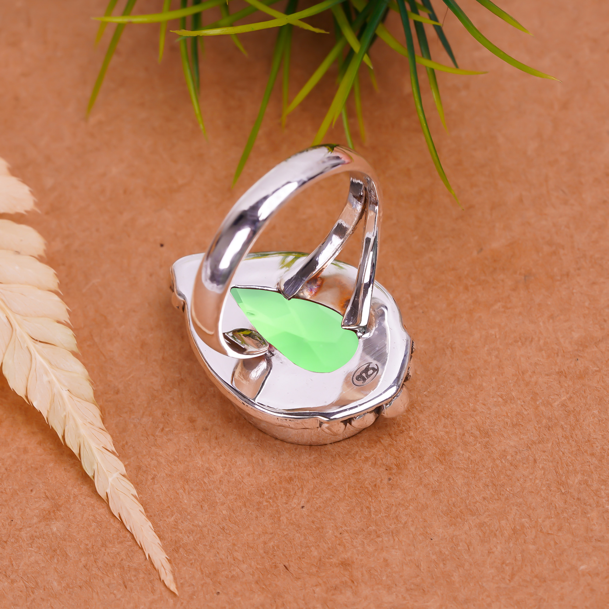 Green Tourmaline - Simulated Gemstone 925 Sterling Silver Ring